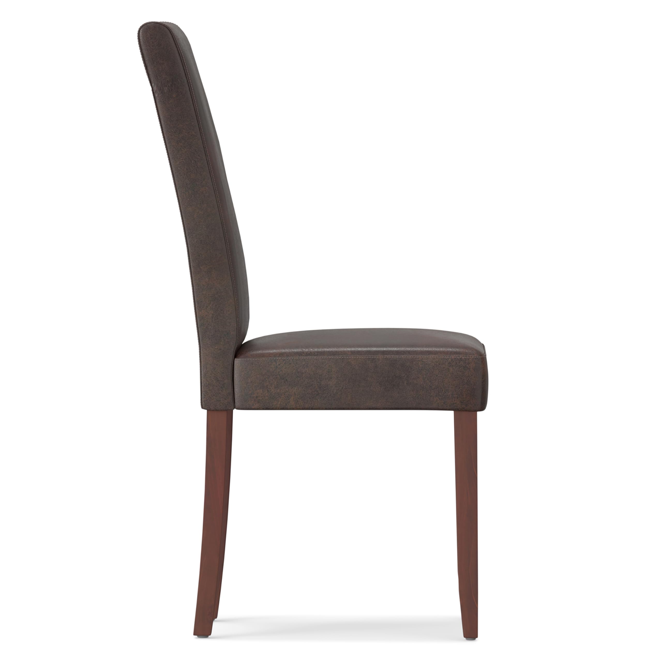 SIMPLIHOME Acadian Transitional Parson Dining Chairs (Set of 2) - Distressed Brown Vegan Faux Leather Upholstered Seats - Elegant Dining Room Furniture for Home, Restaurant, and Office Use
