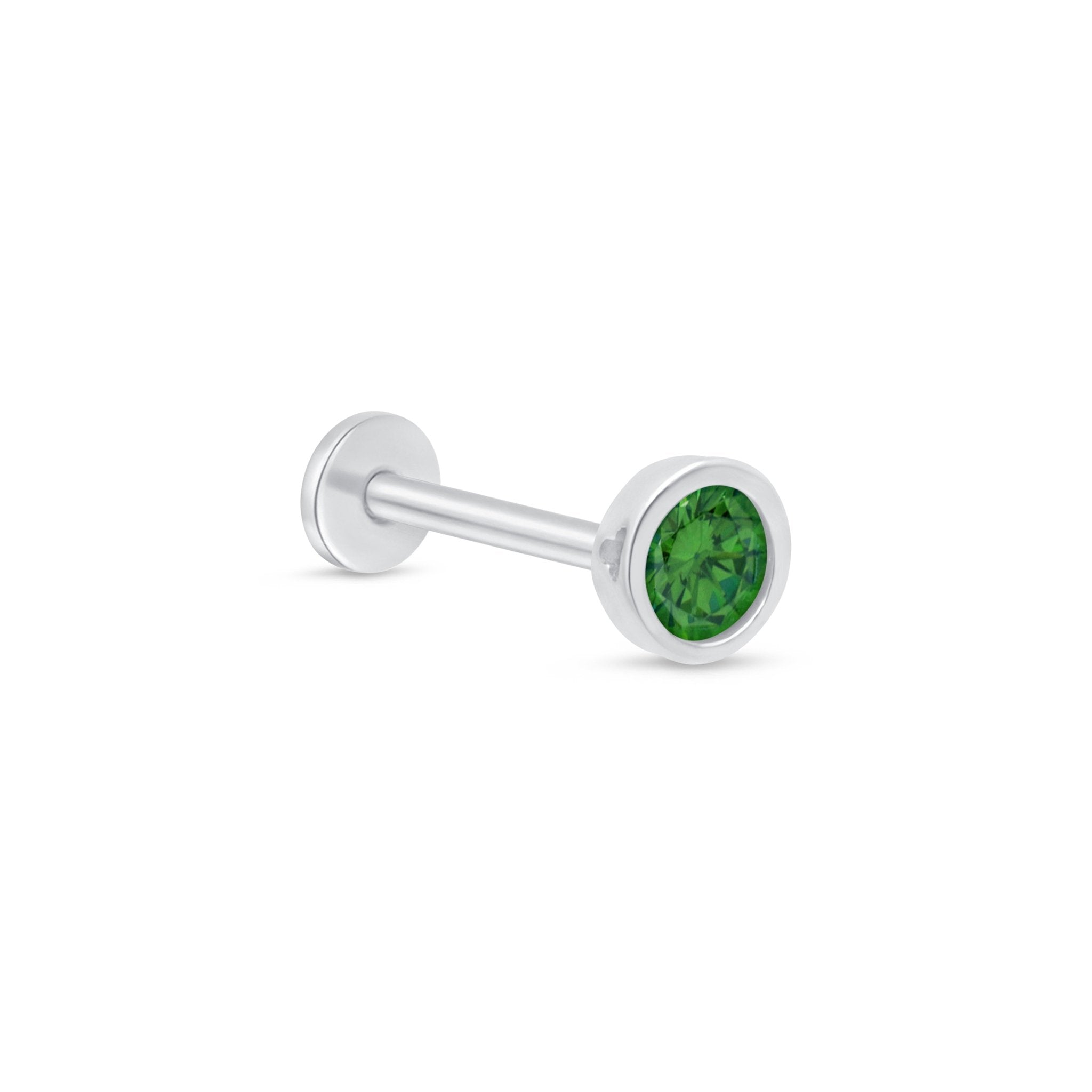 14K White Gold Round Emerald Flat Back Stud Earrings – Bezel Set Gemstone Jewelry for Women, Perfect for Weddings, Parties & Everyday Wear