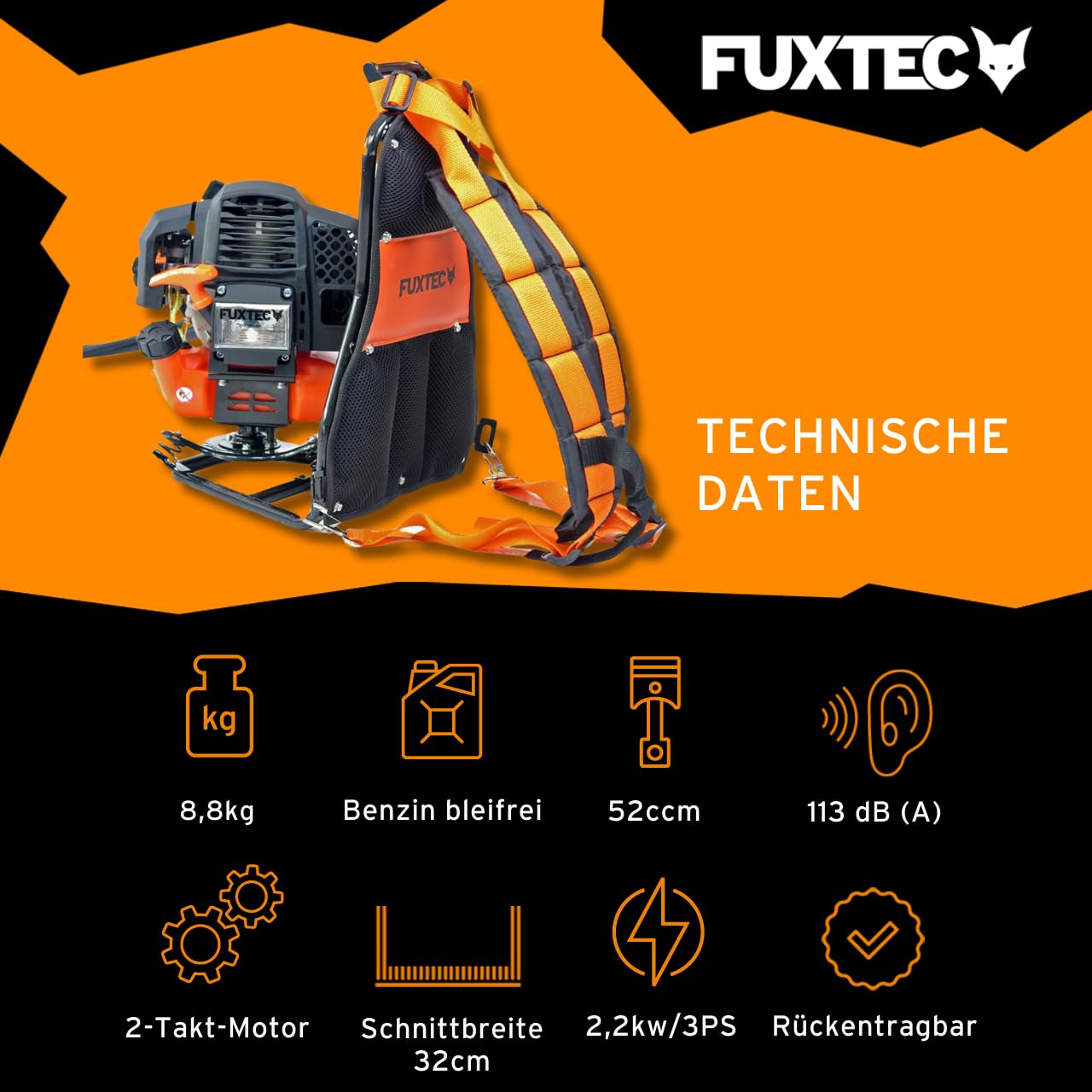 FUXTEC FX-MS152T 52cc 2-Stroke Gas-Powered Backpack Trimmer with 2-in-1 Multitool & Shoulder Harness - 3HP Lawn Edger, Brush Cutter, Weed Whacker for Professional Landscaping & Yard Maintenance