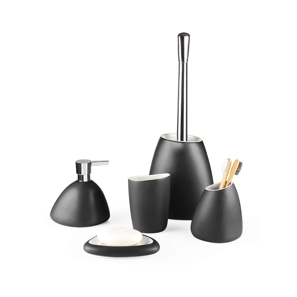 Premium 5-Piece Matte Ceramic Bathroom Set - Soap Dispenser, Toothbrush Holder, Mouthwash Cup & Soap Dish | Refillable, Elegant & Durable for Home, Hotel & Spa Decor