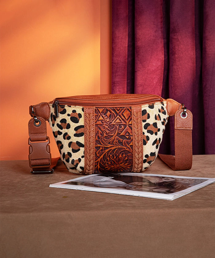 Montana West Floral Tooled Leather Fanny Pack for Women - Stylish Waist Bag with Adjustable Belt for Hiking, Travel & Outdoor Activities
