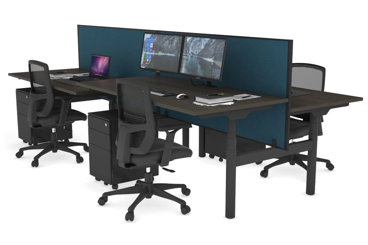 Flexi Premium 4-Person Height Adjustable H Bench Workstation - Black Frame (1600L x 800W) with Cable Management | Ideal for Office, Coworking Spaces & Home Workstations
