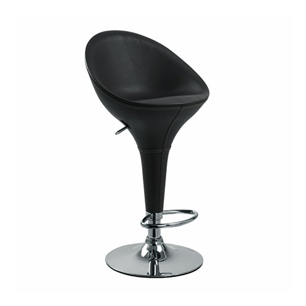 Beta Faux Leather Modern Bombo Adjustable Height Bar Stool with Polished Chrome Steel Base & Floor Protector - Black Licorice - Perfect for Home Bars, Kitchen Islands & Dining Counters