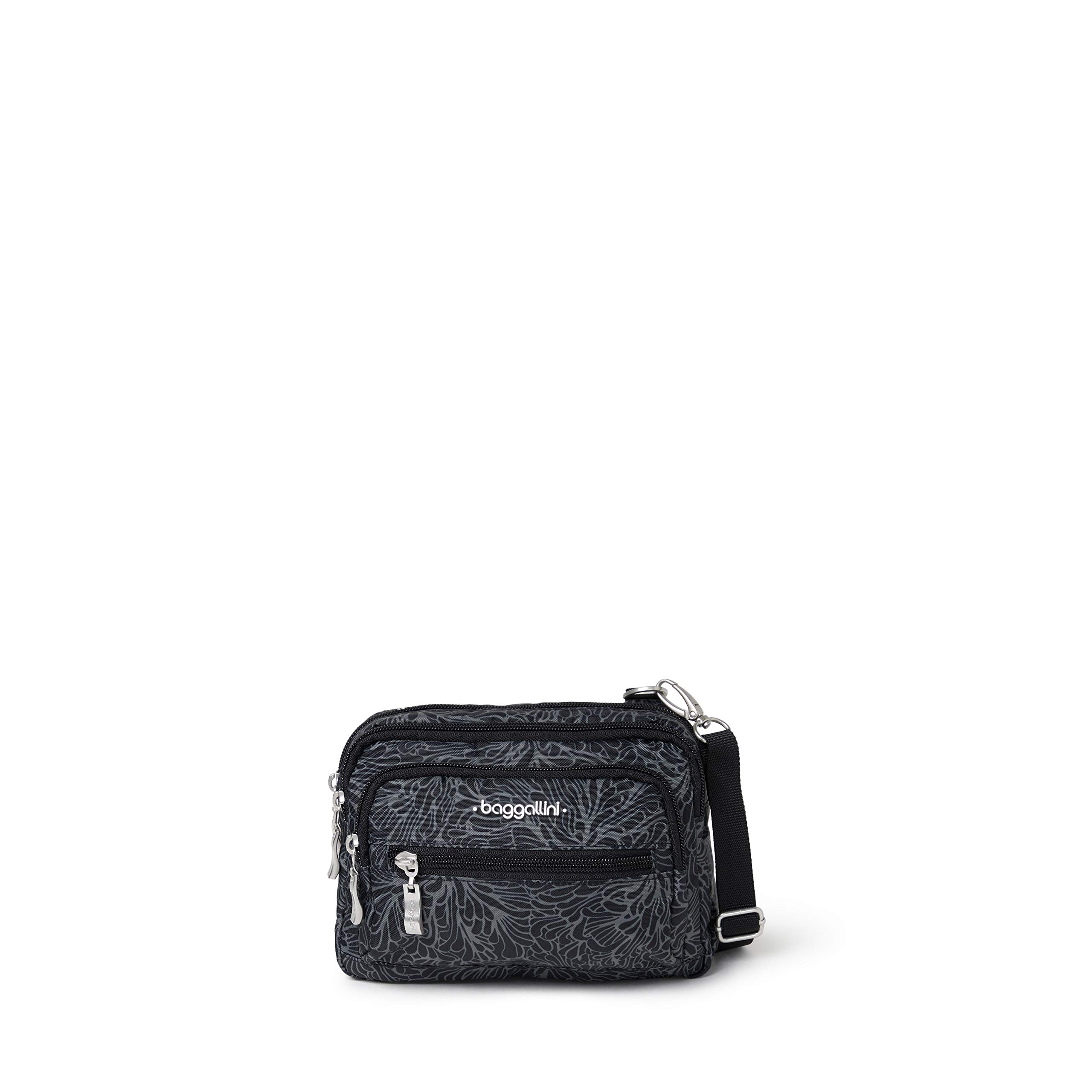 Baggallini Triple Zip Small Crossbody Bag for Women - 8x6 inch Lightweight Water-resistant Convertible Fanny Pack Belt Bag - Perfect for Travel, Shopping & Everyday Use
