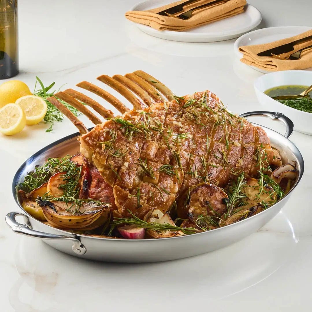 Hestan Provisions Stainless Steel Large Clad Oval Roaster Pan - 17.5 x 14 Inches - Premium Oven Safe Cookware for Roasting Turkey, Chicken & Vegetables - Perfect for Thanksgiving & Holiday Cooking