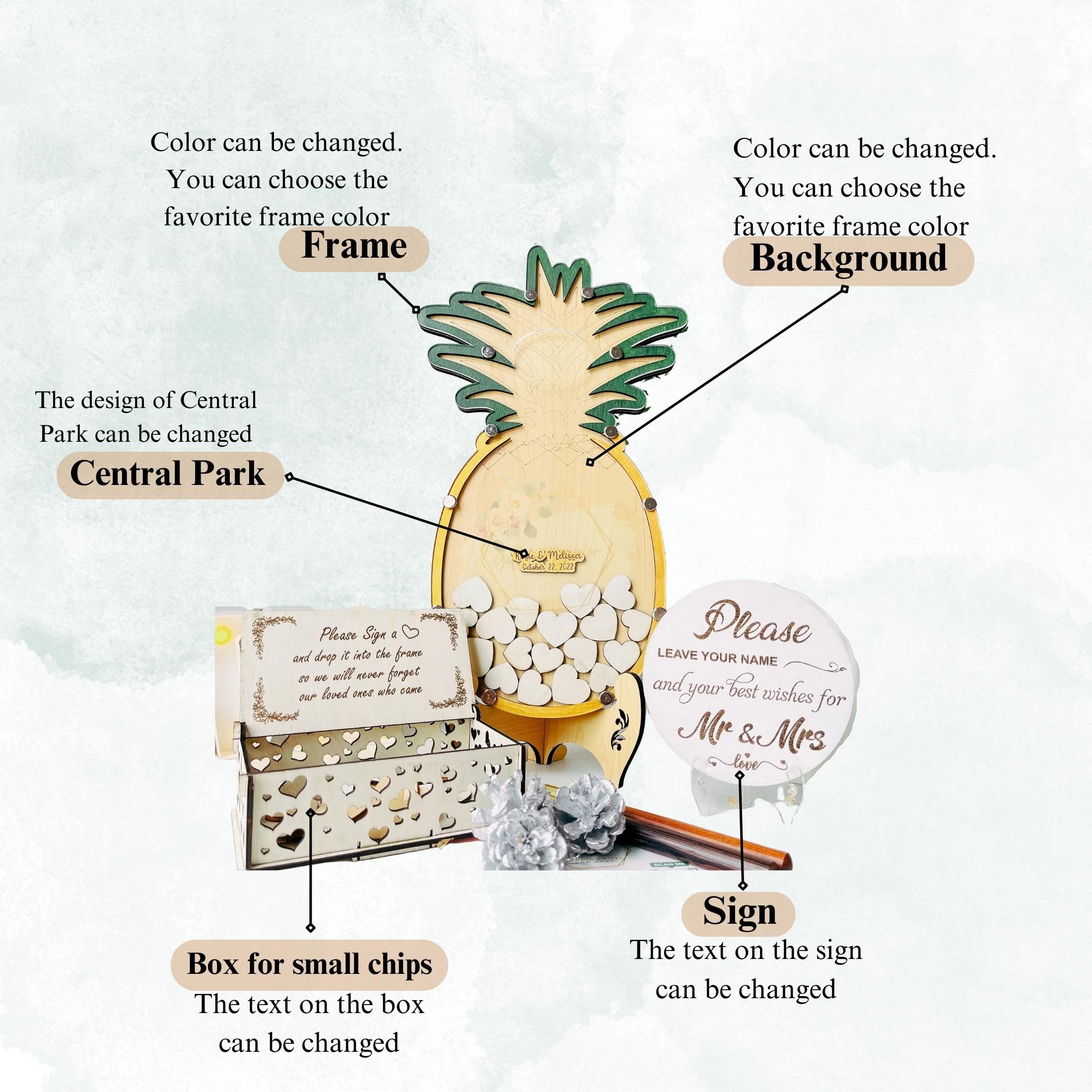 Unique Coastal Pineapple Guest Book - Tropical Rustic Wedding Guest Book Alternative with Frame for Beach Weddings & Quinceañeras | Perfect for Wedding Receptions, Anniversary Parties & Destination Events