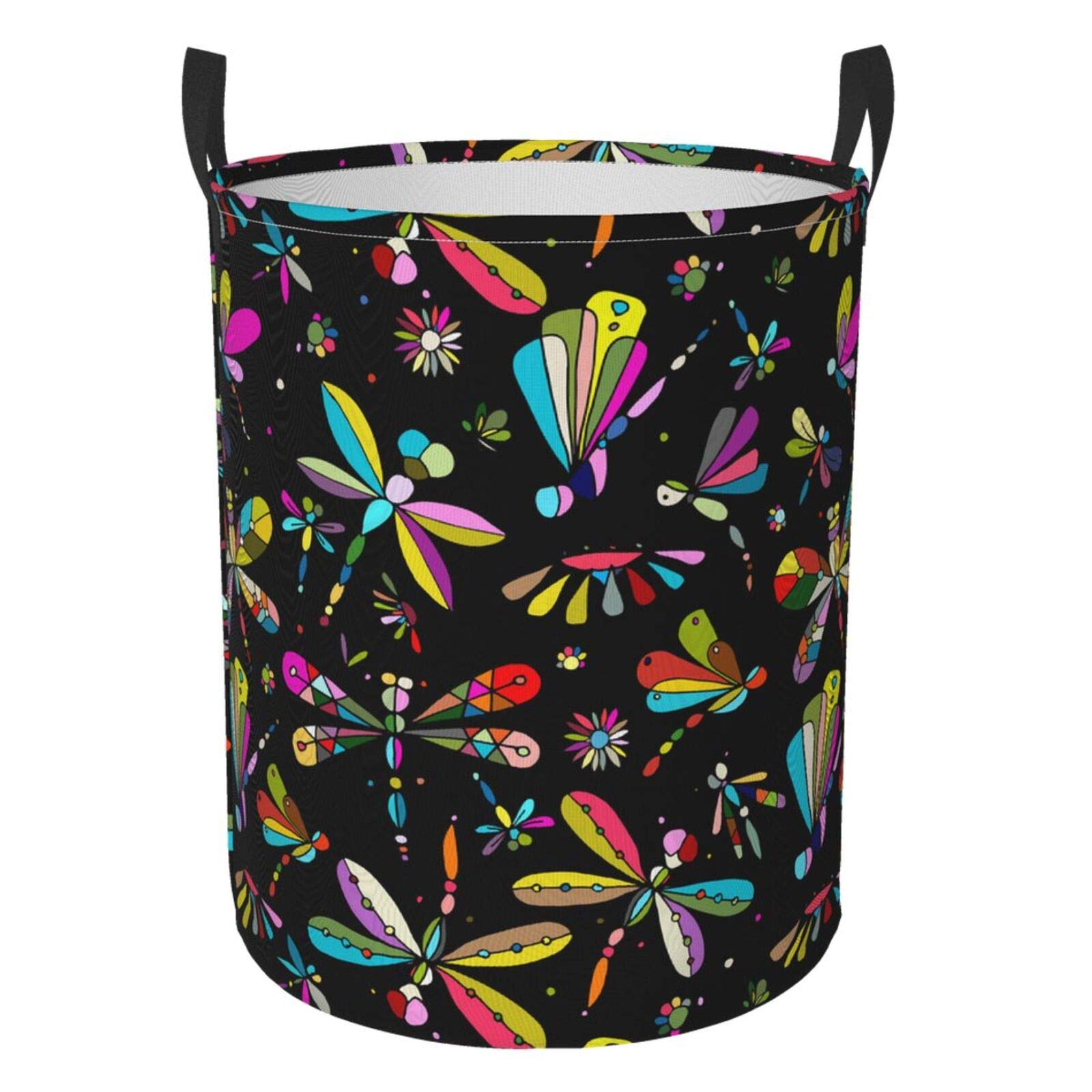 Vintage Tribal Dragonfly Collapsible Laundry Basket with Handle - Waterproof Fabric Hamper for Clothes, Toys & Bathroom Storage | Foldable Organizer Bin for Bedroom, Laundry Room & Dorm