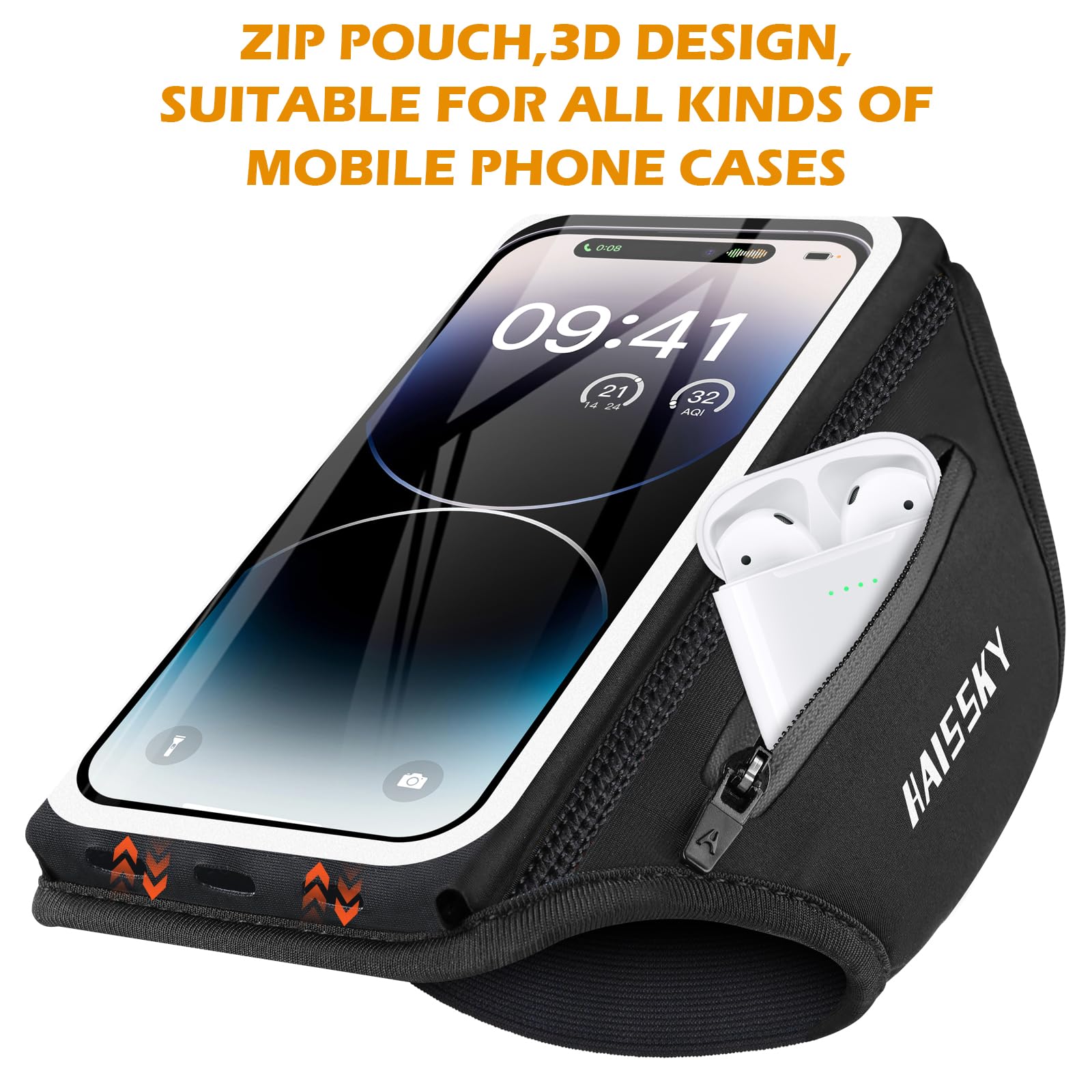 3D Running Phone Armband with Earphone Holder - Water Resistant Sports Phone Holder for iPhone 16/15/13 Pro/Plus & Samsung S24/S20 - Secure Fit for 6.9