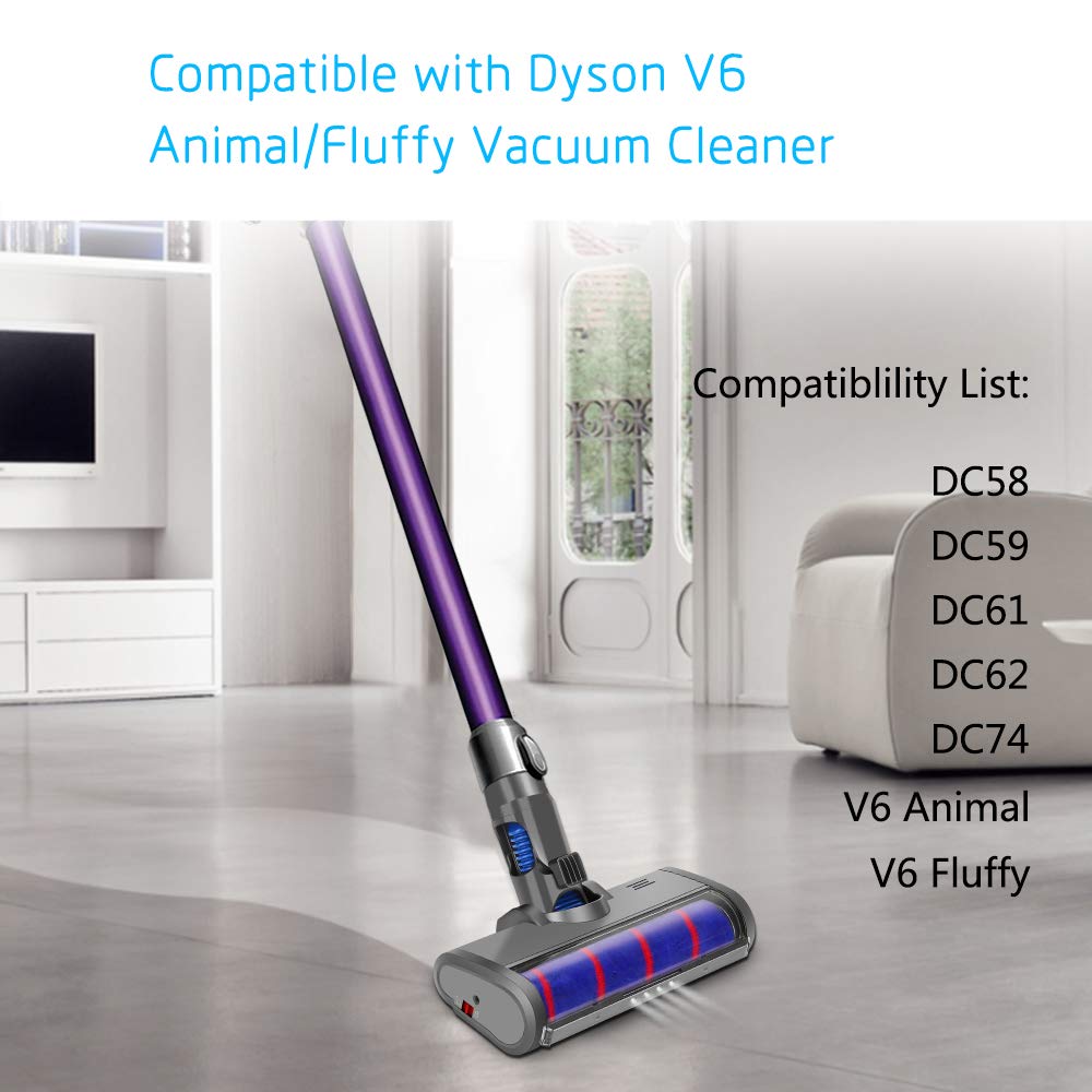 FUNTECK Soft Roller for Dyson V6/DC58-74 - LED Headlights for Pet Hair Cleaning
