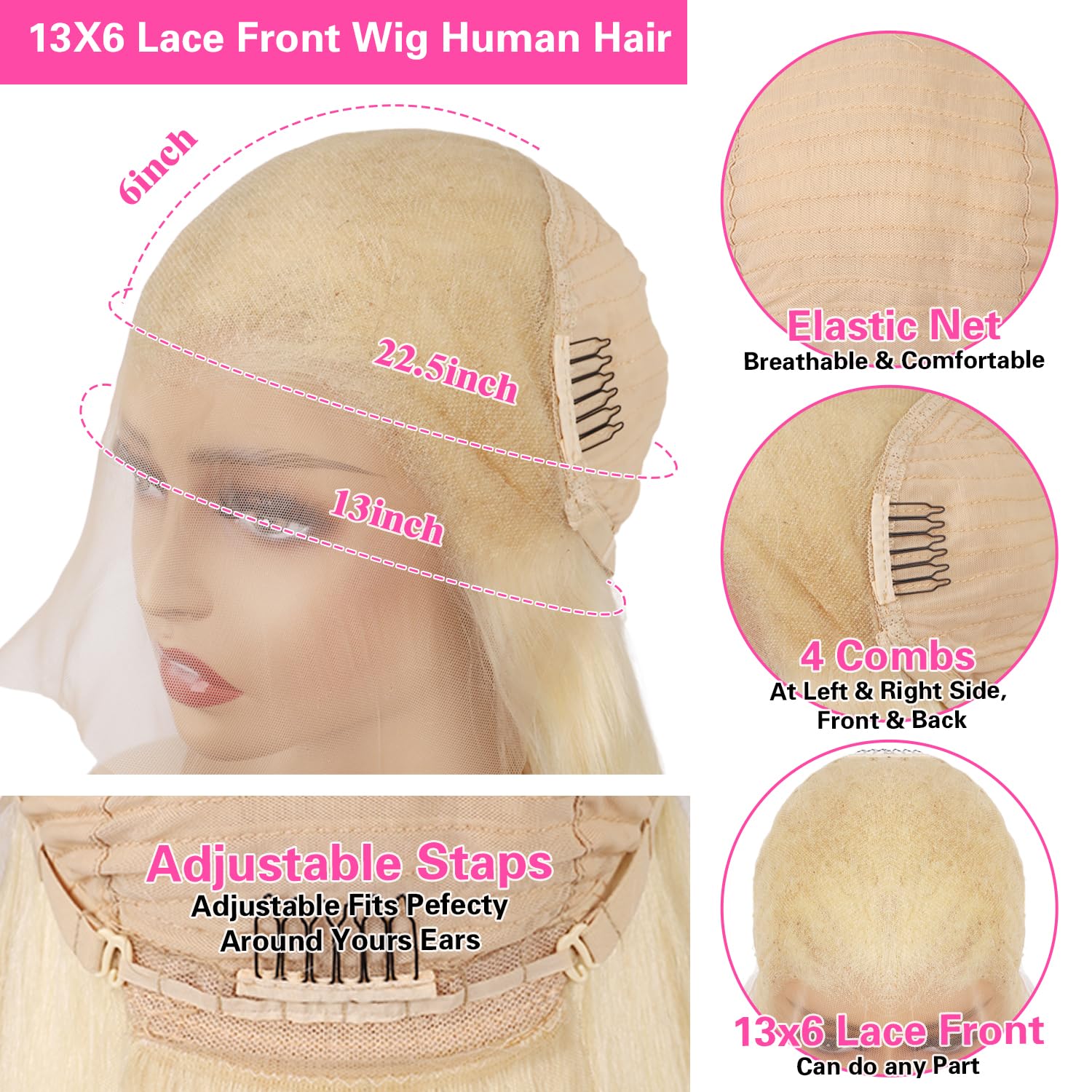 613 Blonde Lace Front Wig Human Hair 13x6 Straight 200 Density 28 Inch HD Lace Frontal Wig with Baby Hair & Pre-Plucked Hairline - Full & Thick Natural Look for Women, Daily Wear, Cosplay, Parties & Special Occasions