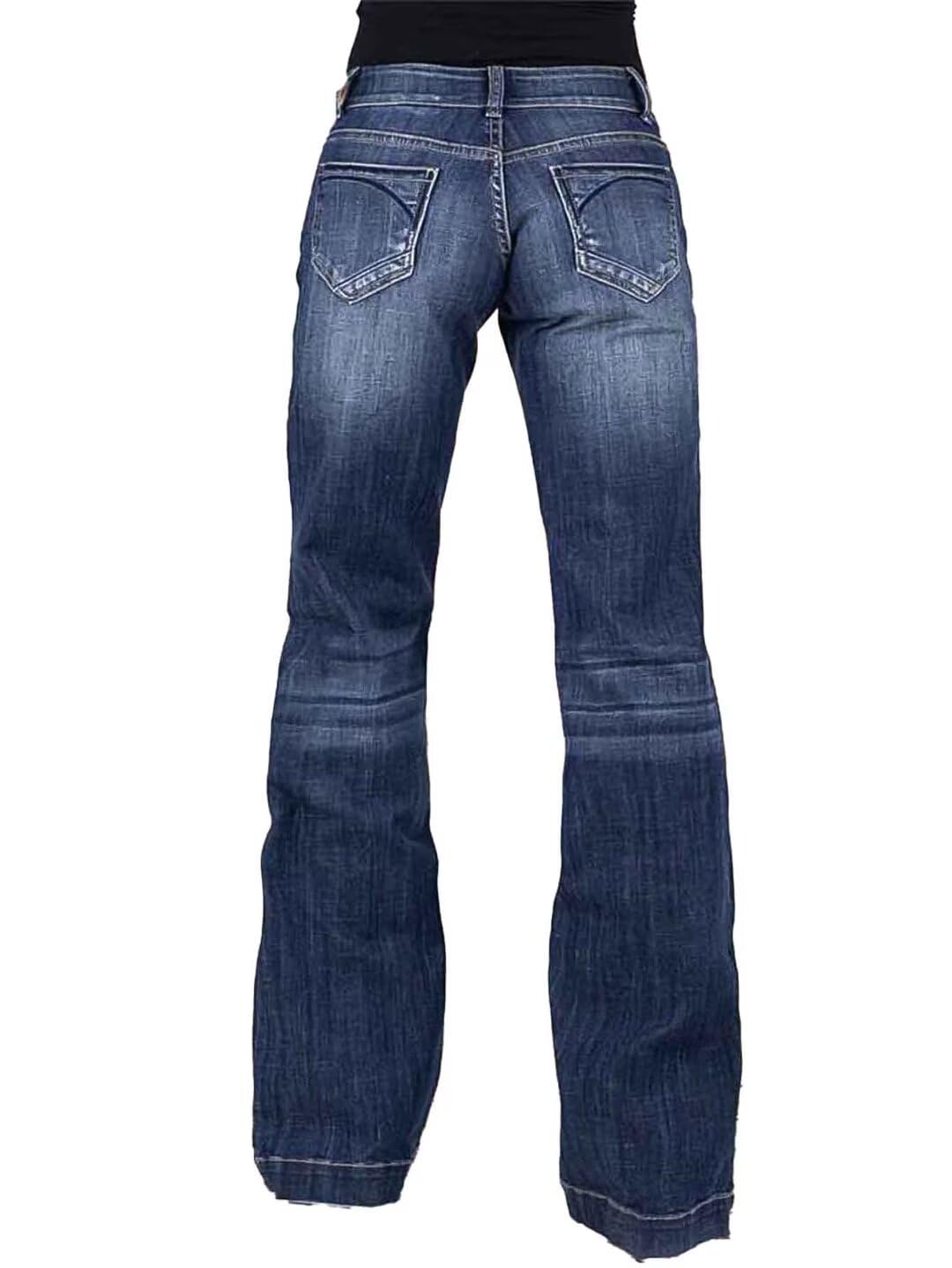 Flamingals Women's Flare Leg Bootcut Jeans - Mid Rise Stretch Denim with Wash & Stitch Details | Comfortable Casual Pants for Work, Date Night & Everyday Wear