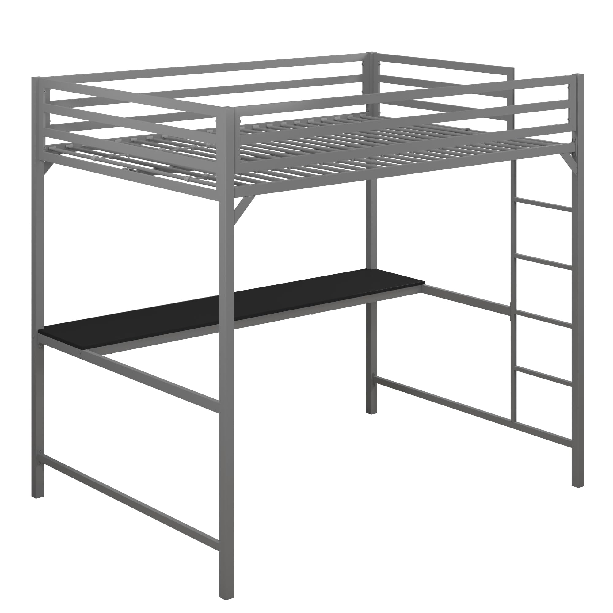 DHP 4308429 Miles Full Desk Loft Bed - Silver Metal Frame with Built-in Study Space, Perfect for Small Bedrooms, Dorm Rooms & Kids' Rooms