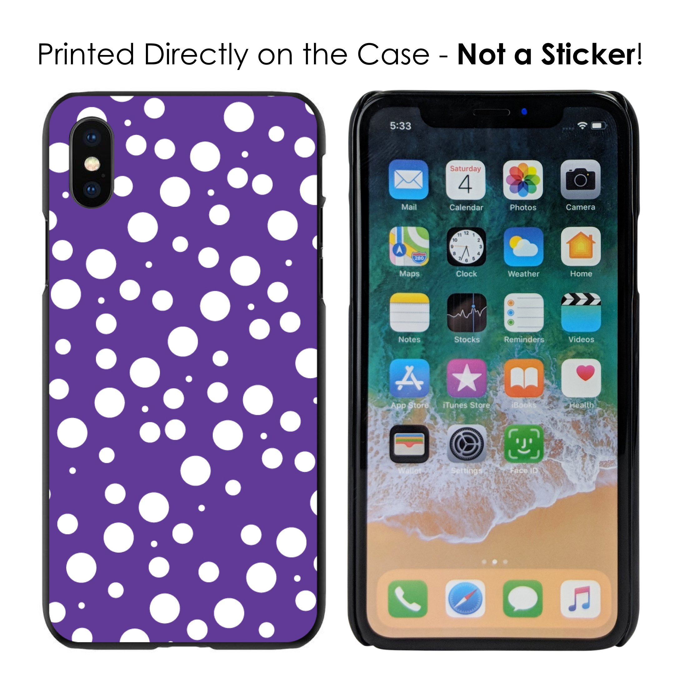 DistinctInk Ultra Slim Hard Plastic Case for iPhone XR (6.1 Inch) - Custom Black Cover with Purple & White Polka Dot Bubbles Pattern - Perfect for Everyday Protection and Stylish Look