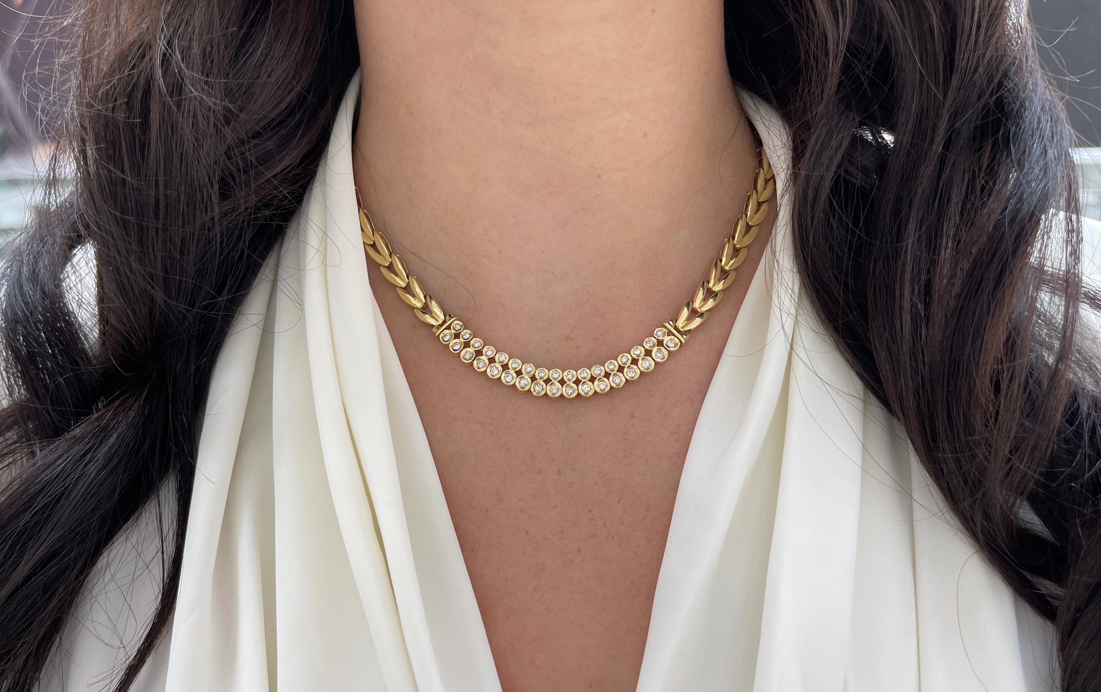 0.94tcw Natural Diamond Bezel Set 14K Gold Statement Necklace for Women - Elegant Gift for Anniversary, Wedding & Special Occasions