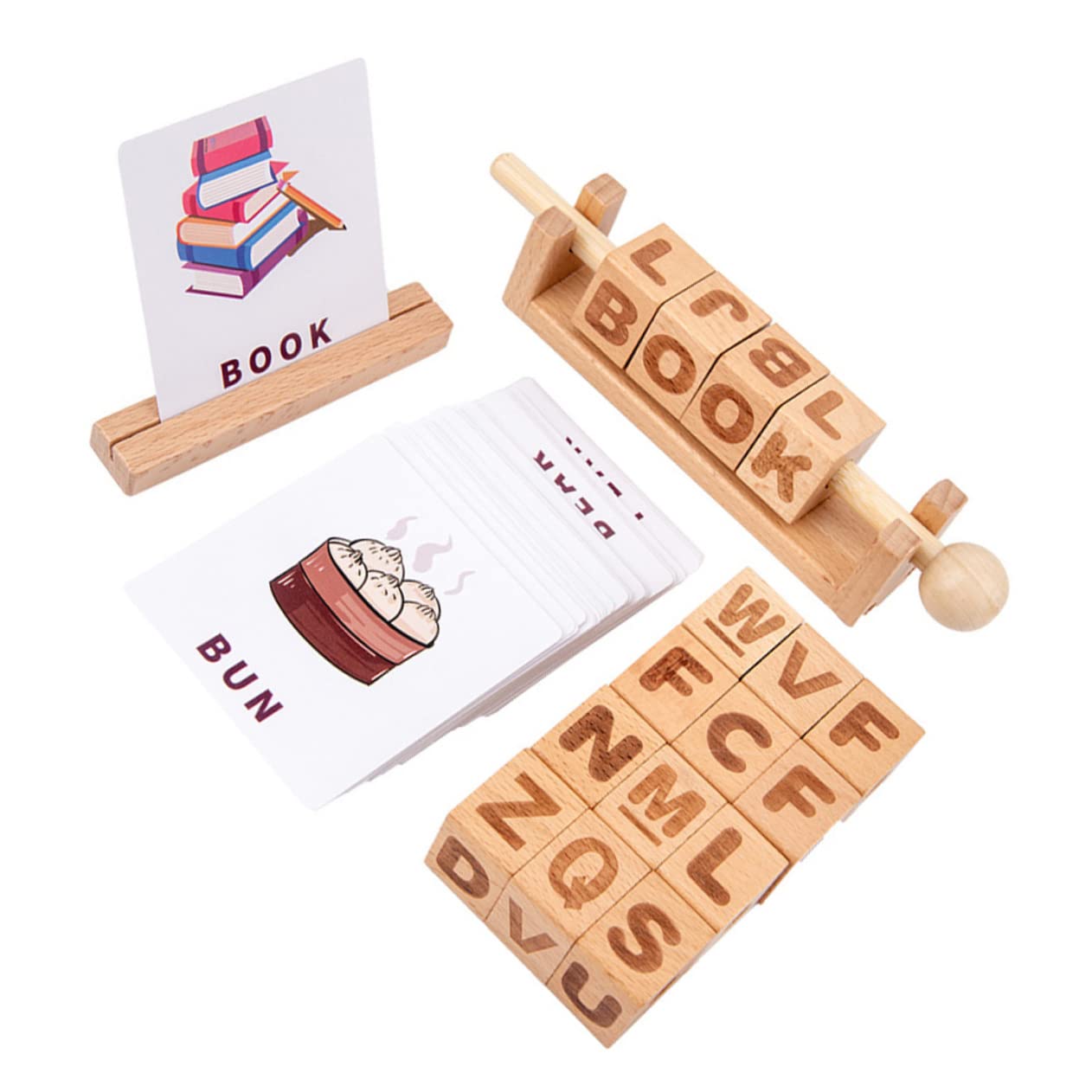 1 Set Wooden Alphabet Blocks & Flash Cards - Early Learning Educational Toys for Kids, Spelling & Puzzle Games - Perfect for Preschool, Homeschool & Classroom Learning Activities