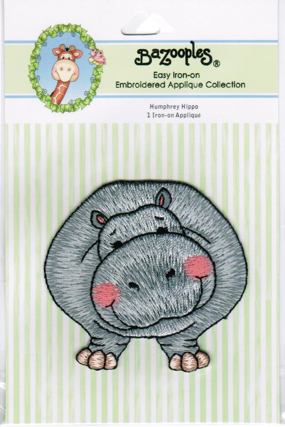 Expo International BaZooples Iron-on Patch Applique - Humphrey Hippo Design for DIY Clothing & Accessories | Perfect for Kids' Backpacks, Jeans & Denim Jackets