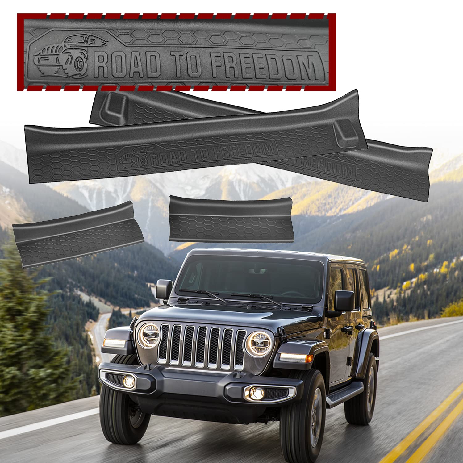 2018-2021 Jeep Wrangler JL & Gladiator JT Door Sill Guards Kit - Black 4-Door Entry Protection Plate Covers with Logo | Durable Off-Road Accessories for Jeep Enthusiasts