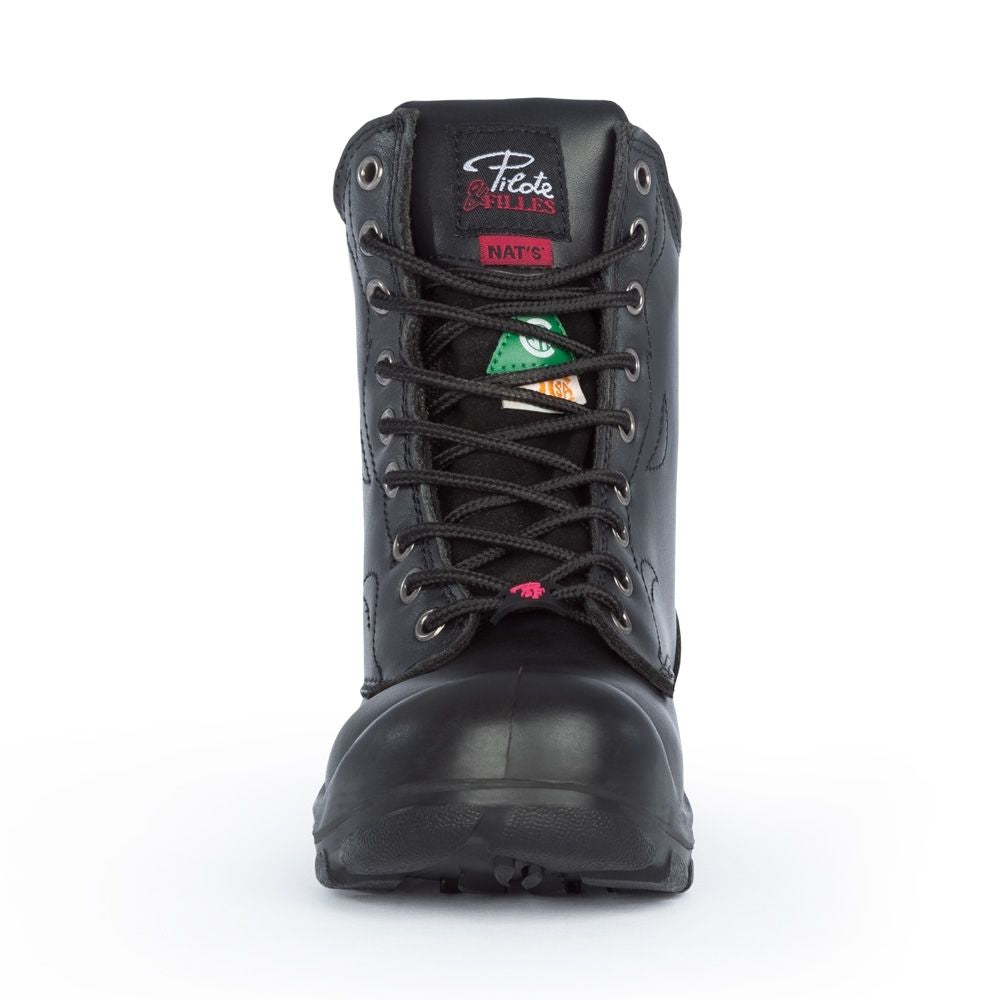P&F S552 Women's 8 Steel Toe Leather Work Boots - Black Safety Shoes for Construction, Warehouse & Outdoor Work