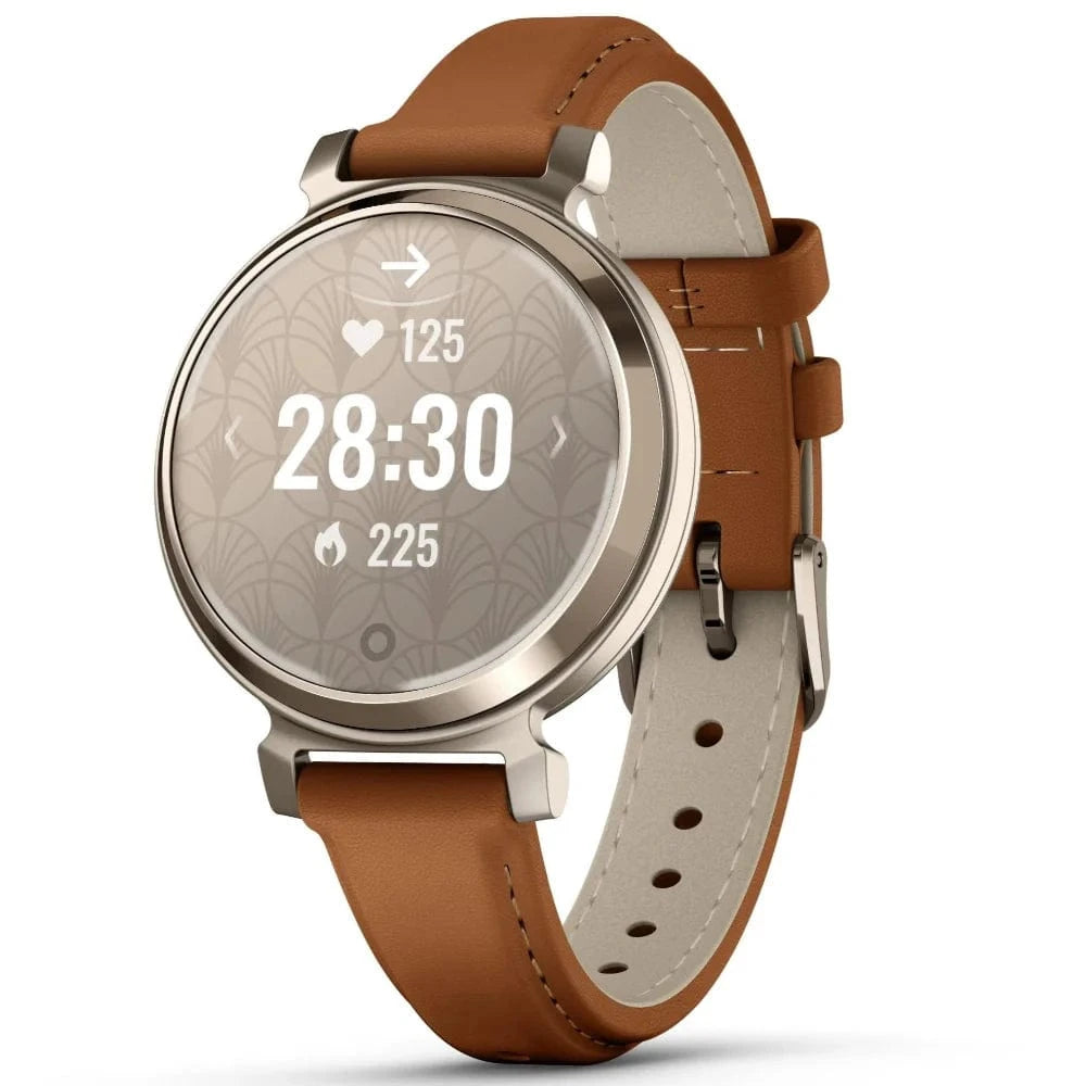 Garmin Lily 2 Classic Smartwatch - Stylish Cream Gold with Tan Leather Band, Heart Rate Monitor, Sleep Tracking & Smart Notifications - Perfect for Women's Fitness, Work & Everyday Wear