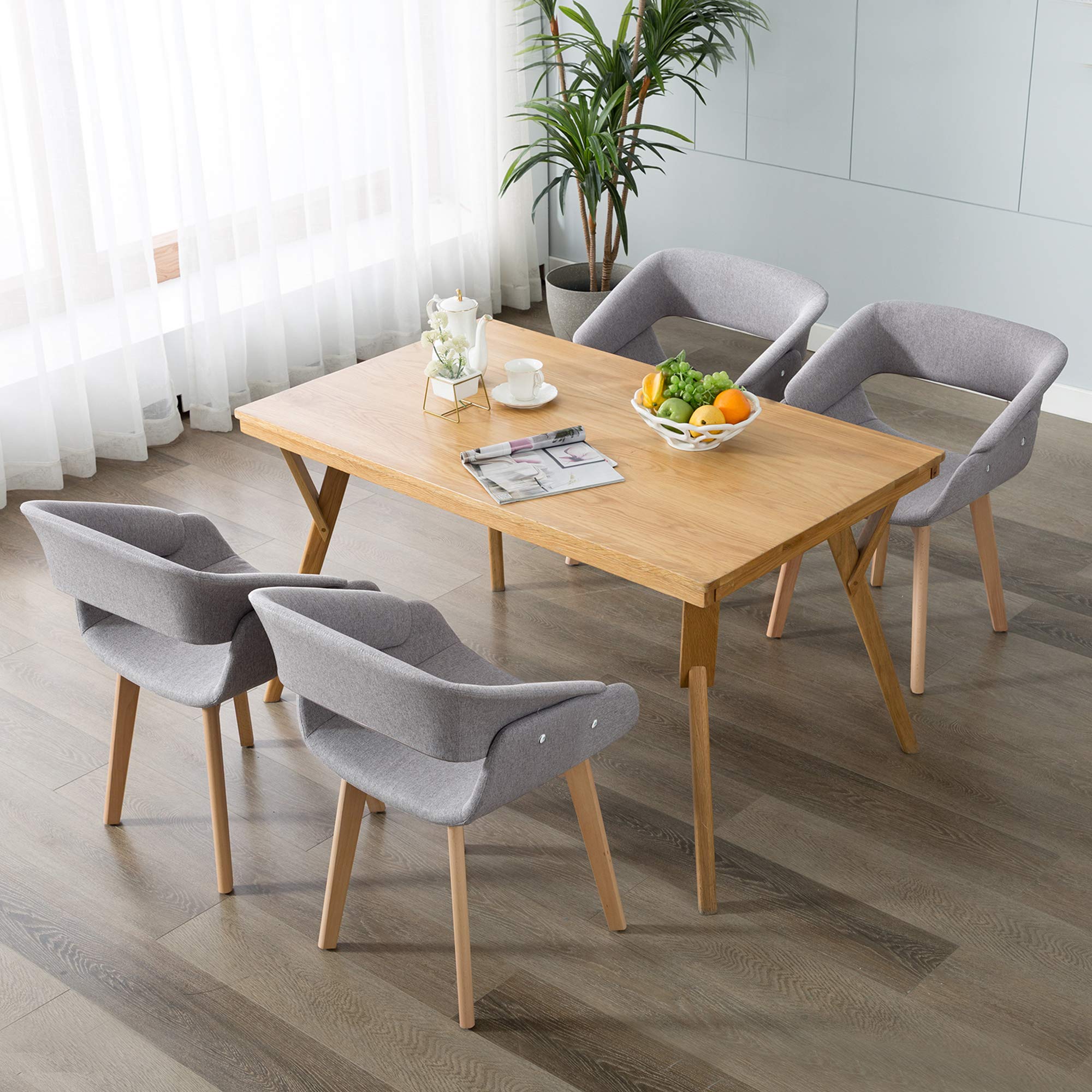 Ivinta Dining Chairs Set of 2 - Modern Upholstered Fabric Kitchen Chairs with Solid Wood Legs, Comfortable Accent Chairs for Living Room, Restaurant, Cafe & Home Decor (Gray) - Perfect for Dining Rooms, Breakfast Nooks & Small Spaces