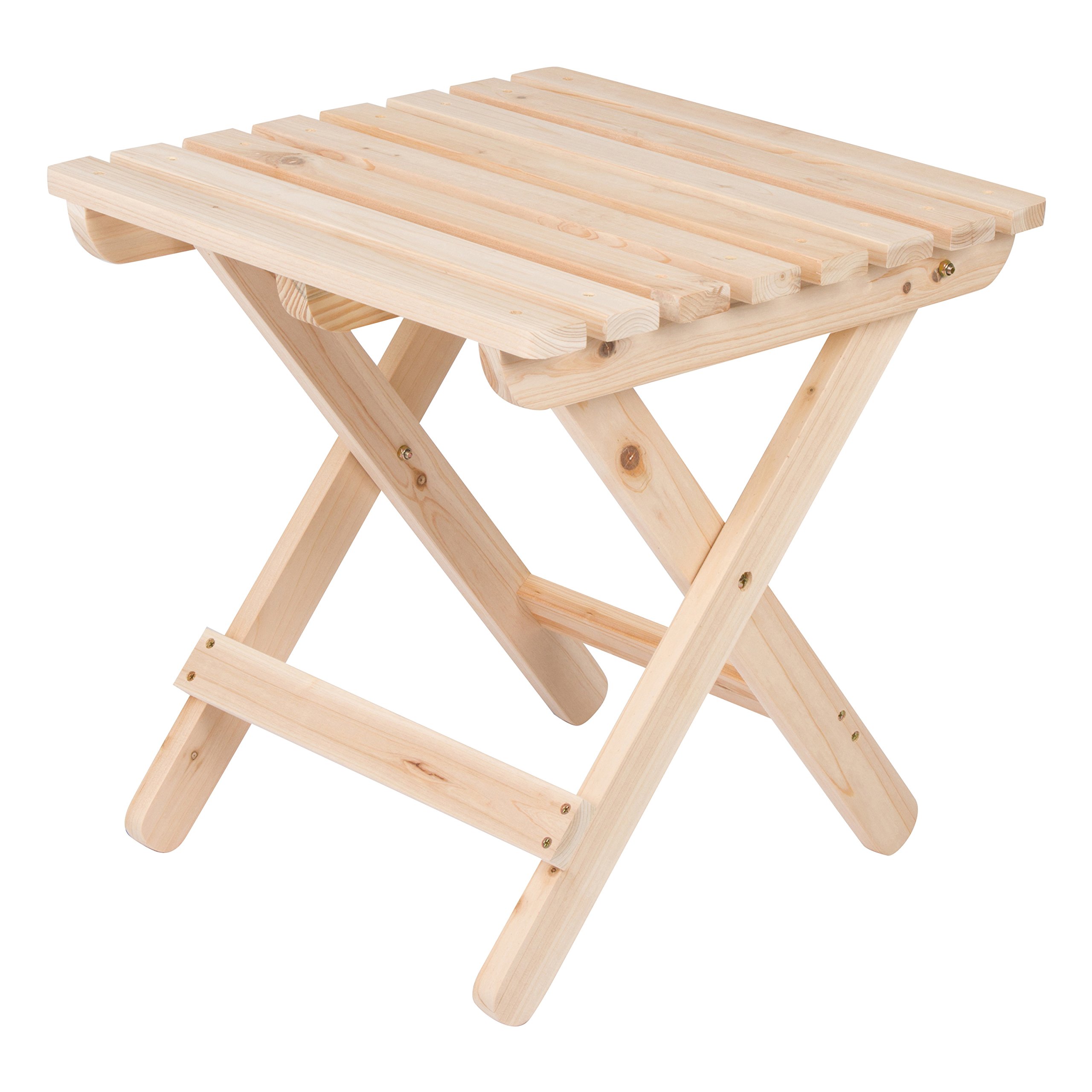 Shine Company Solid Wood Square Folding Side Table - Natural Wood Outdoor Patio Table for Garden, Balcony, Deck, and Adirondack Chair Companion