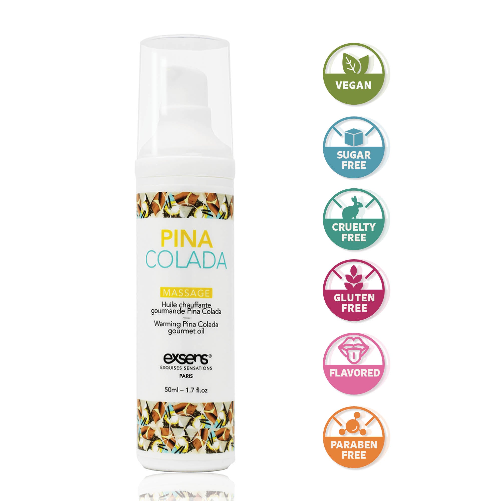 Exsens Pina Colada Scented Warming Massage Oil for Couples - 50ml (1.7 fl oz) - Relaxing Aromatherapy Body Oil for Massage, Spa & Romantic Nights - Premium Coconut Pineapple Scented Lubricant for Back & Shoulder Relief
