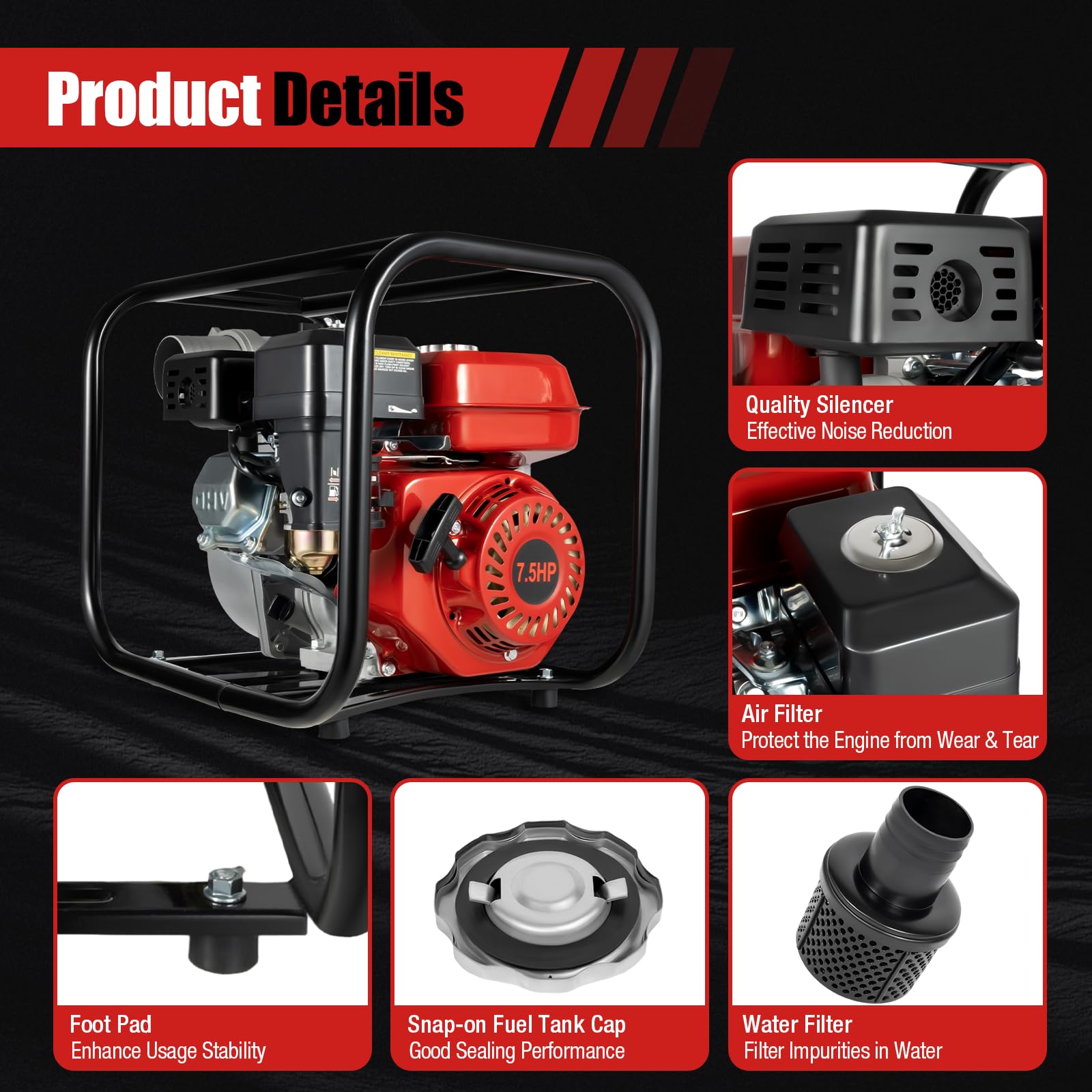 **DNYSYSJ 7.5 HP 210CC Gas Powered Water Pump – 3 Inch Portable Semi-Trash Pump for Irrigation, Pool, Landscaping & Gardening – Heavy Duty Commercial Grade Engine (Red) – Ideal for Farm, Construction & Emergency Water Transfer**
