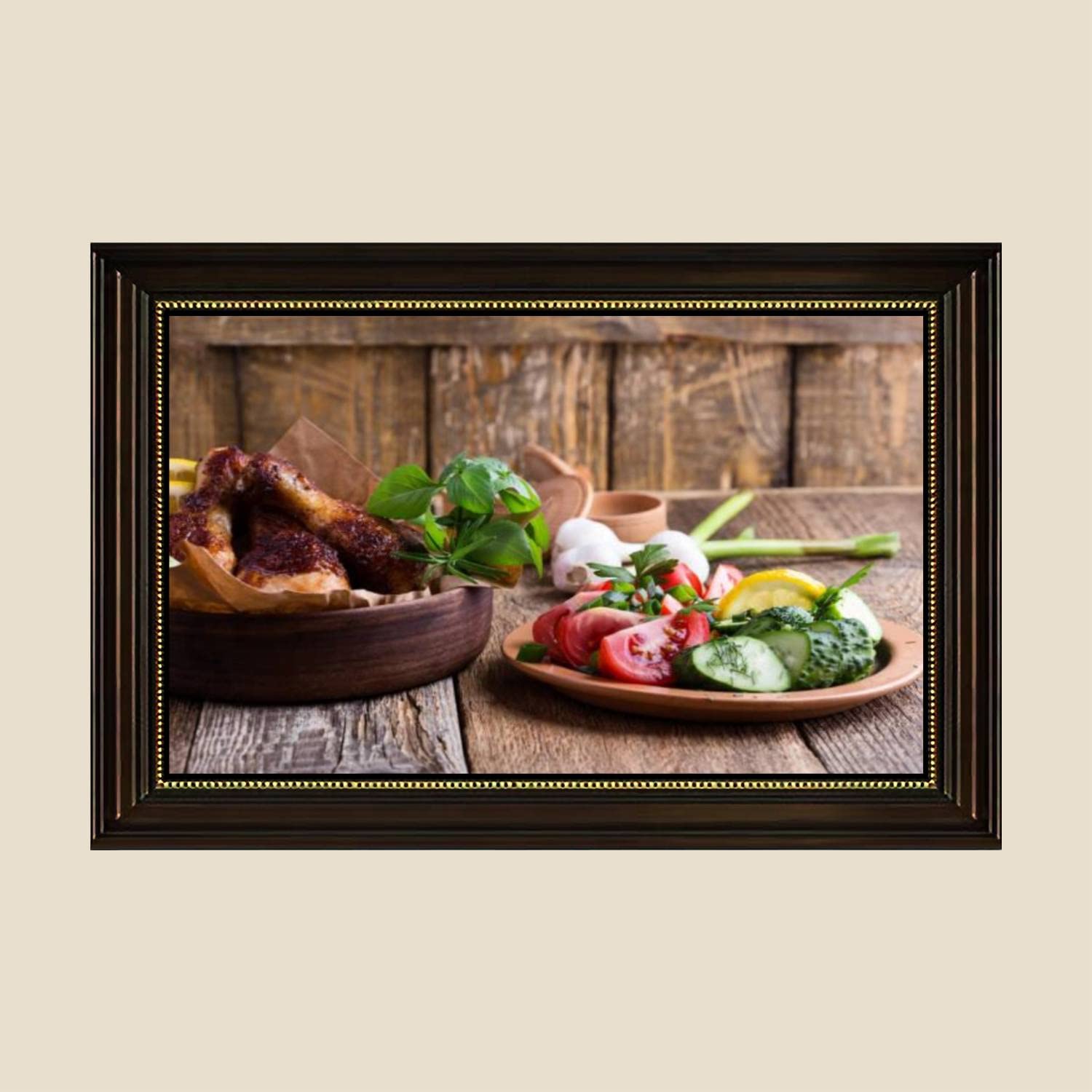 Vintage Roasted Chicken Drumsticks Ceramic Bowl Canvas Wall Art Print - 24x36 Inch Framed Home Decor Poster for Living Room & Bedroom - Perfect for Kitchen Dining Area & Farmhouse Style Interior