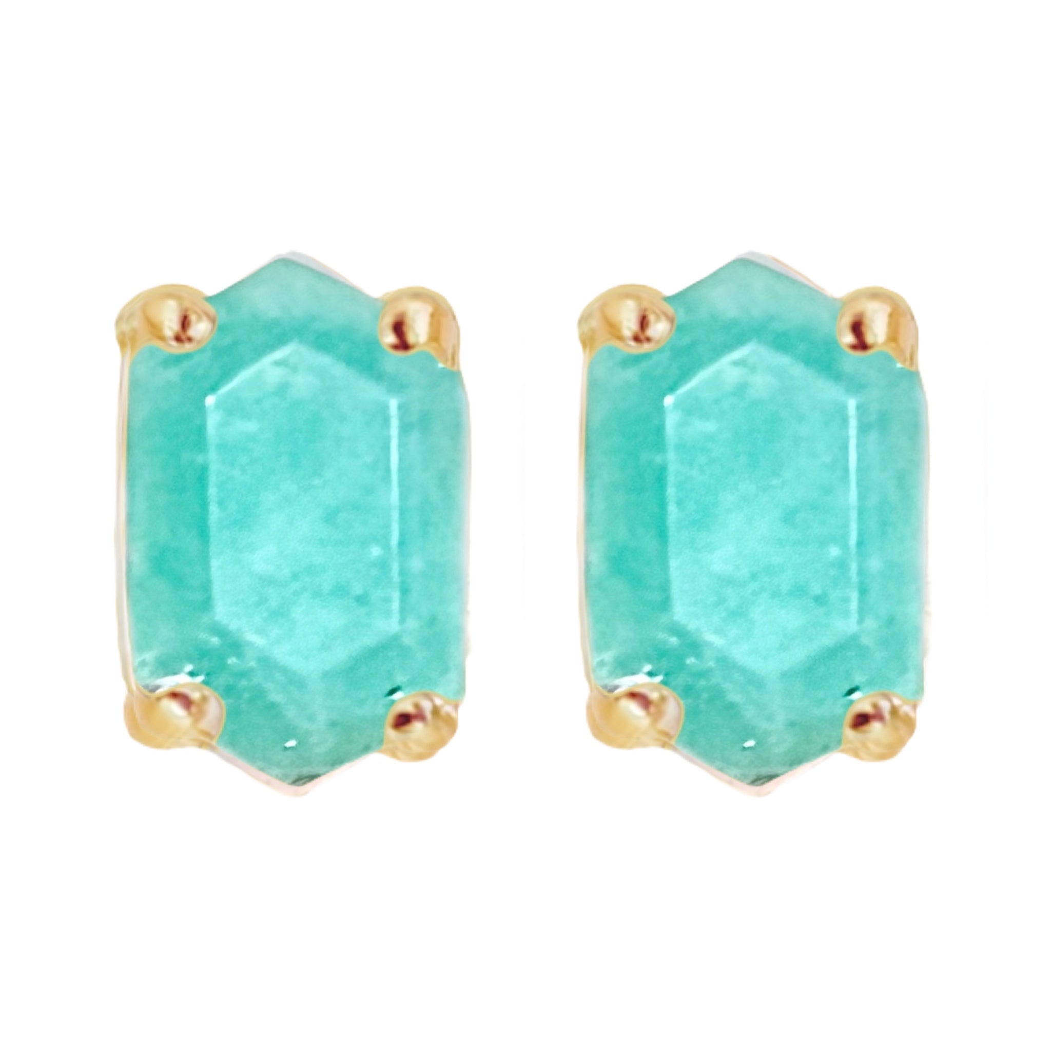 Hexagon Crystal Gold Amazonite Stud Earrings for Women - Elegant Healing Stone Jewelry for Everyday Wear & Special Occasions
