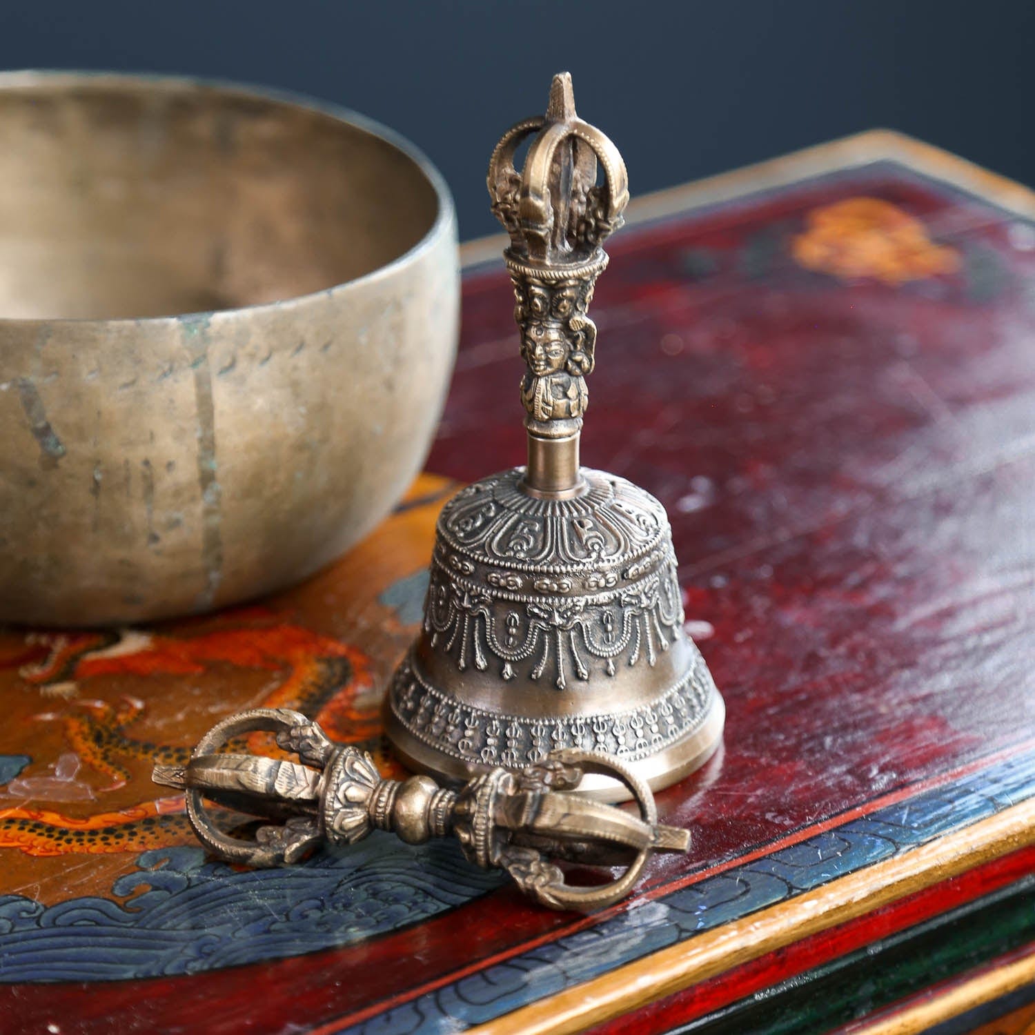 Bell and Dorje Heirloom Set - Tibetan Buddhist Ritual Instruments for Meditation, Altar Decor & Spiritual Practice