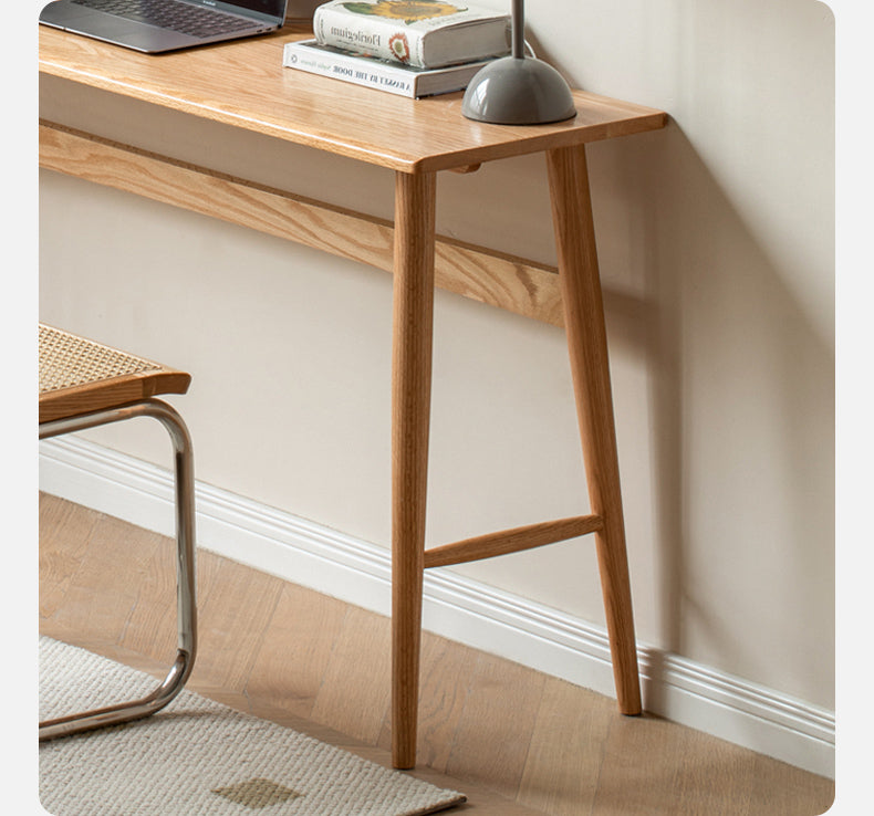Solid Oak & Cherry Wood Narrow Office Desk - Compact Workspace Solution for Small Spaces & Home Offices