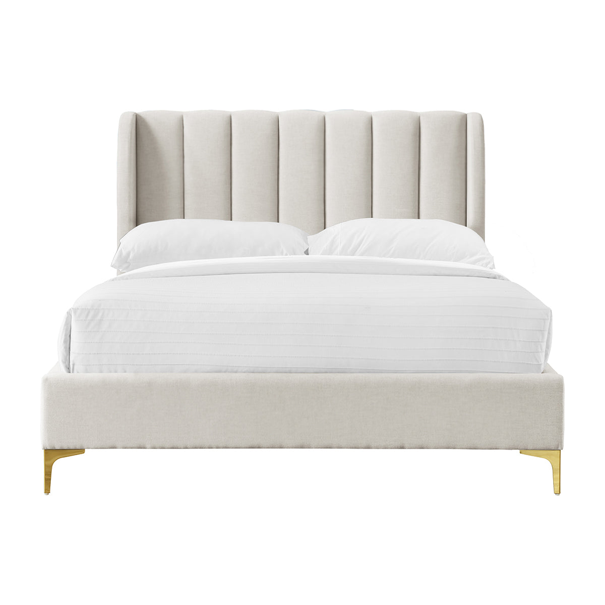 Premium Georgia Fabric Double Bed Frame - Cream Color Upholstered Bed for Master Bedroom | Comfortable & Stylish Bedroom Furniture for Home Decor