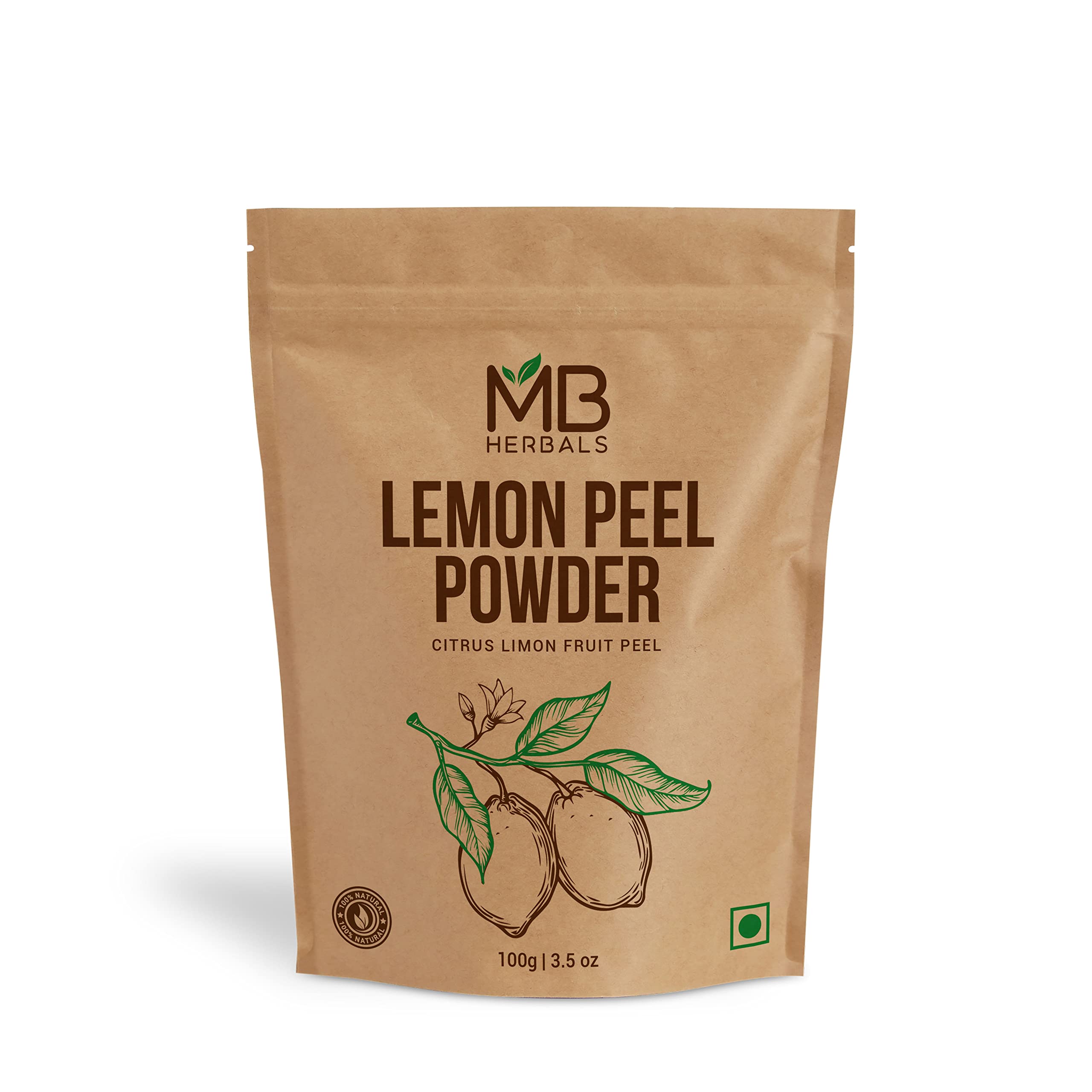 MB Herbals 100% Pure Lemon Peel Powder (100g) - Natural Skin Brightening & Exfoliating Face Mask Ingredient | For DIY Skincare, Homemade Face Packs & Beauty Formulations | Vegan, Cruelty-Free | Perfect for Dull Skin, Dark Spots & Acne Scars