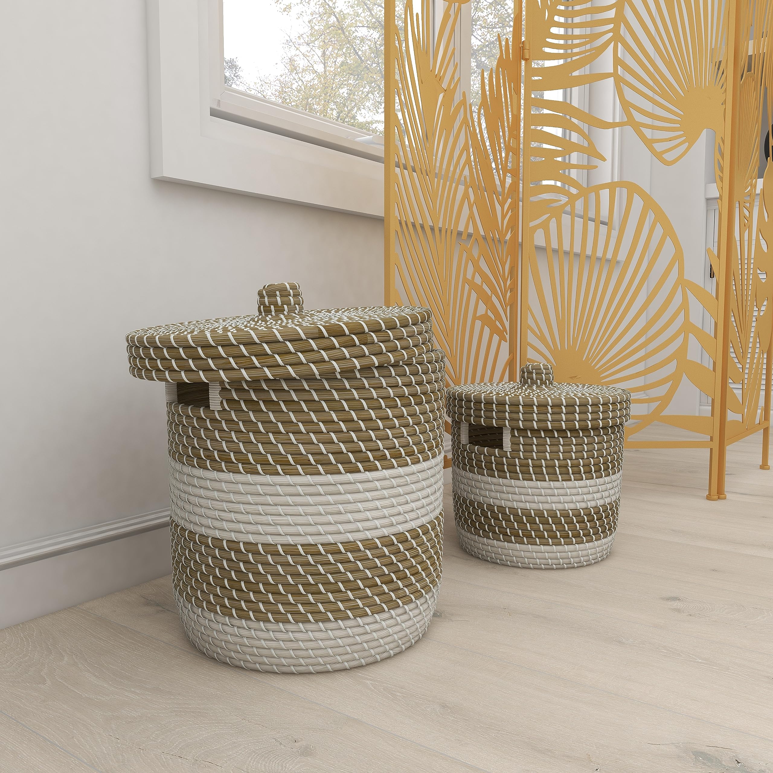 Deco 79 Seagrass Handmade Woven Storage Basket Set of 2 - 13