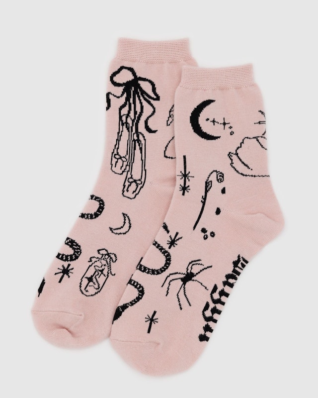BAGGU Ballet Icons Crew Socks - Women's Comfortable Cotton Ankle Socks for Dance, Yoga & Everyday Wear