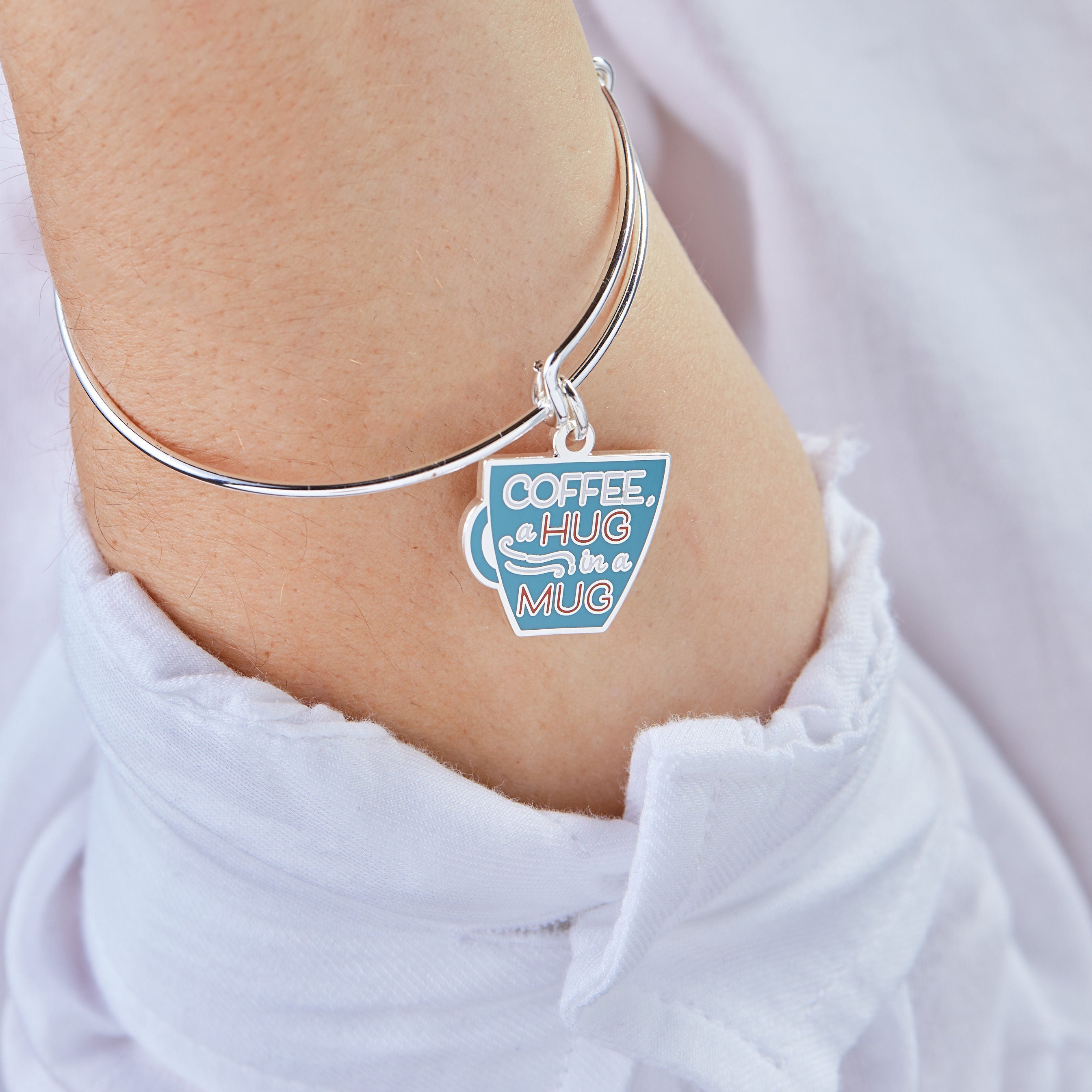 Stylish 'A Hug In A Mug' Coffee Charm Bangle - Perfect Gift for Coffee Lovers, Baristas & Friends (Great for Birthdays, Anniversaries & Everyday Wear)