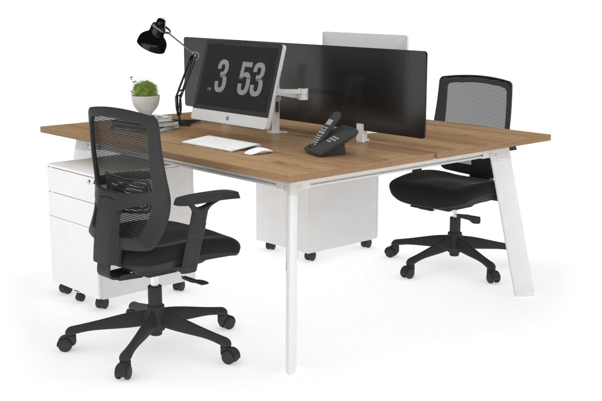 2 Person Workstation with White Frame - 1200L x 800W Switch Desk with Cable Management for Home Office & Coworking Spaces
