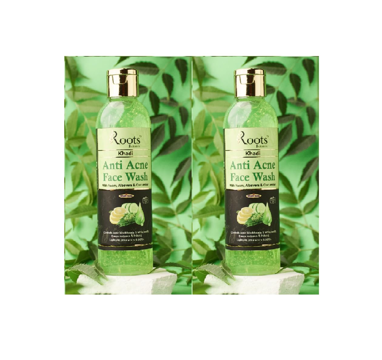 Roots Botanix Neem Face Wash for Glowing Skin - Brightening, Anti-Pollution & Pimple Control - De-Tan Cleansing Liquid Soap (200ml, Pack of 2) - Perfect for Daily Skincare & Travel