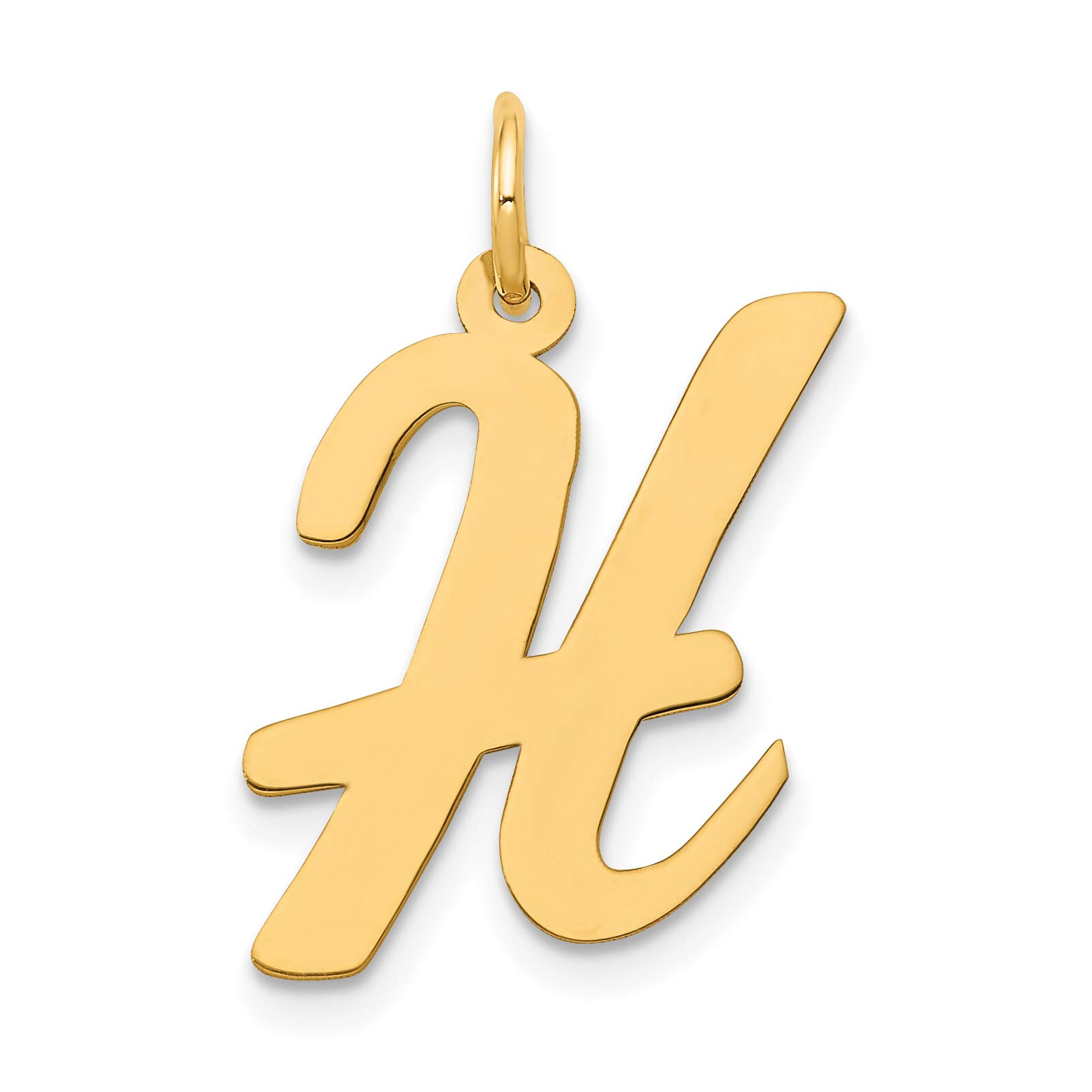 14K Yellow Gold Large Polished Flat Script Letter H Initial Charm Pendant 22x12-17mm - Elegant Monogram Jewelry for Necklaces, Bracelets & Gifts