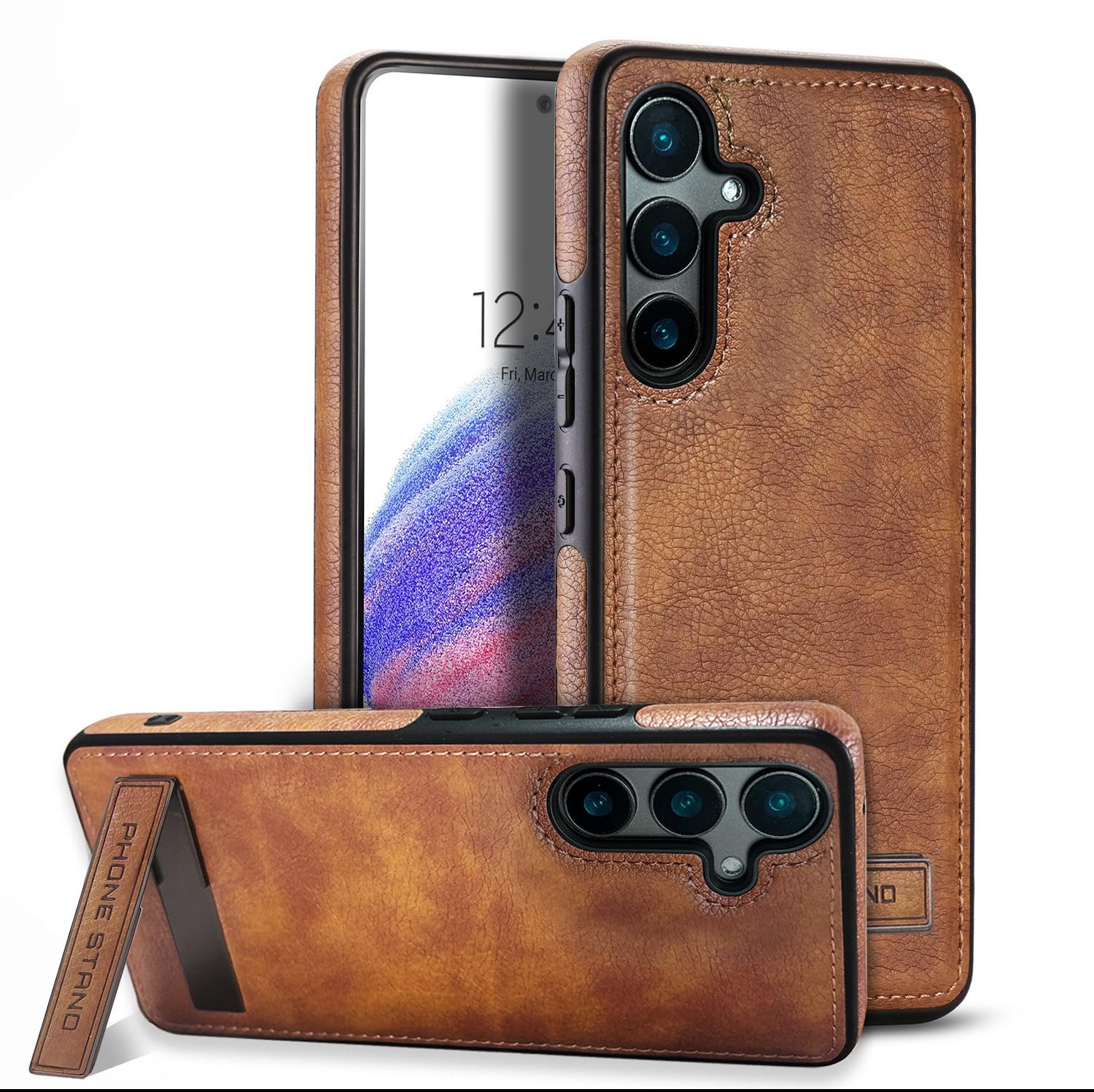 Premium Leather Case for Samsung Galaxy A35 5G - Slim Shockproof Cover with Kickstand (Brown) | Perfect for Work & Travel