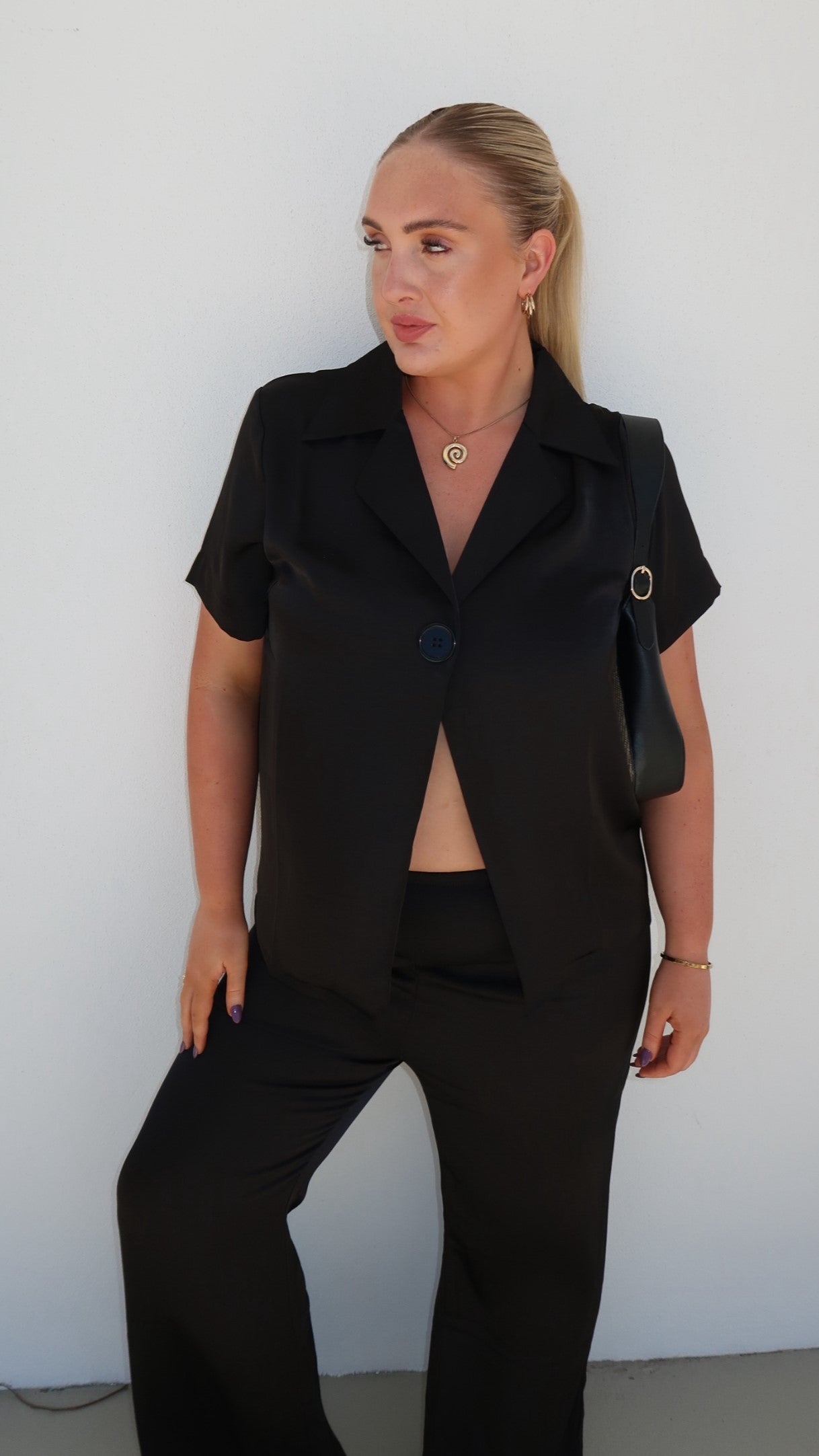 Imogen Button Shirt for Women - Classic Black Long Sleeve Blouse for Office, Casual Wear & Date Night Outfits