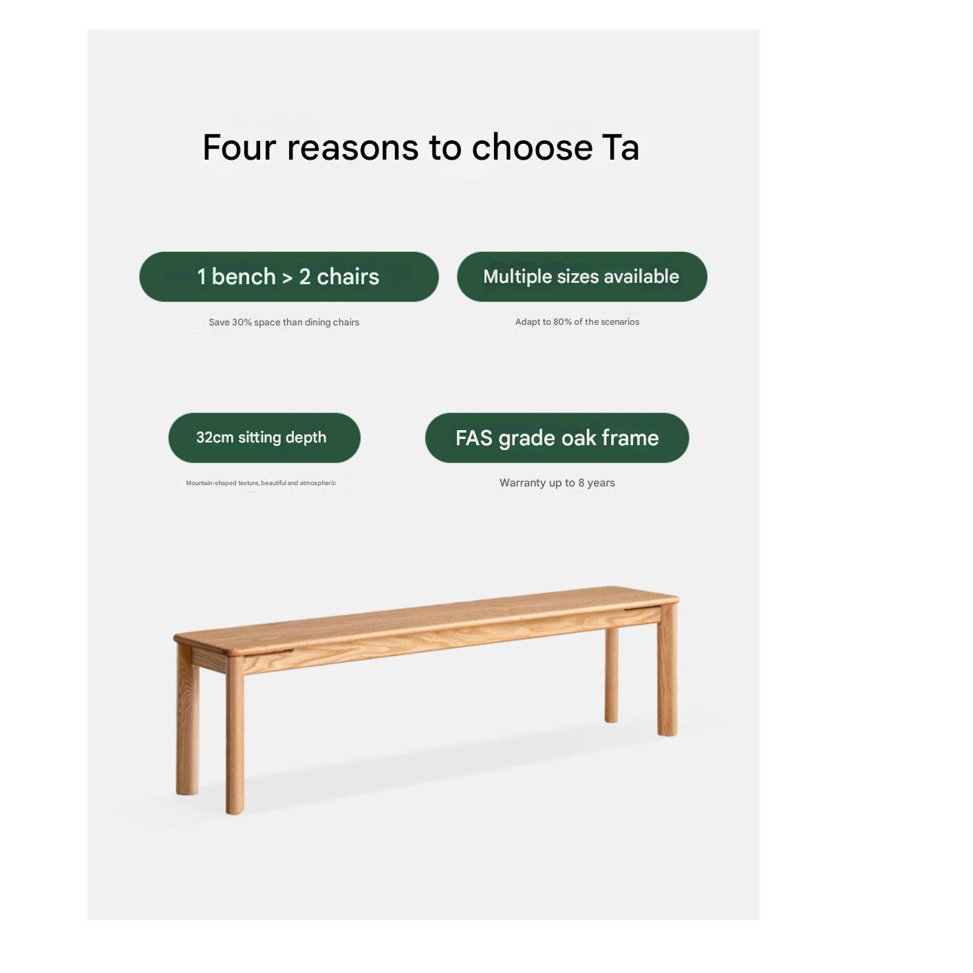 Modern Oak Solid Wood Long Bench - Durable & Stylish Entryway, Dining, or Living Room Seating Furniture for Home Decor