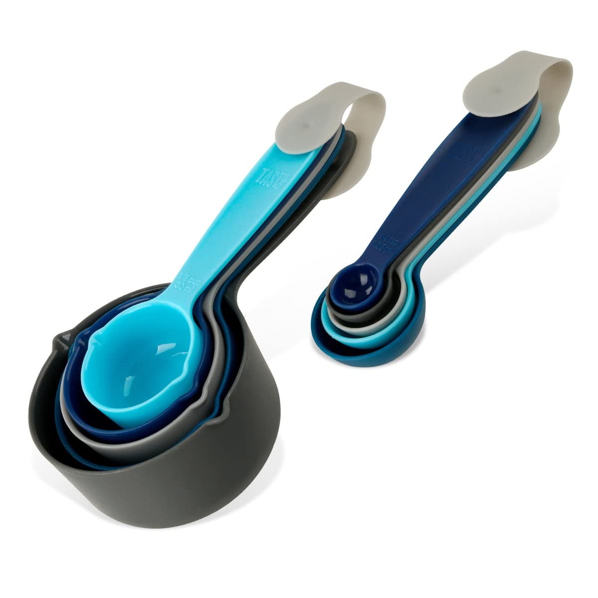 10-Piece Measuring Cups and Spoons Set for Baking - Nesting Plastic Measuring Cups & Spoons in Light Blue, Blue & Grey - Essential Kitchen Tools for Cooking, Baking & Meal Prep