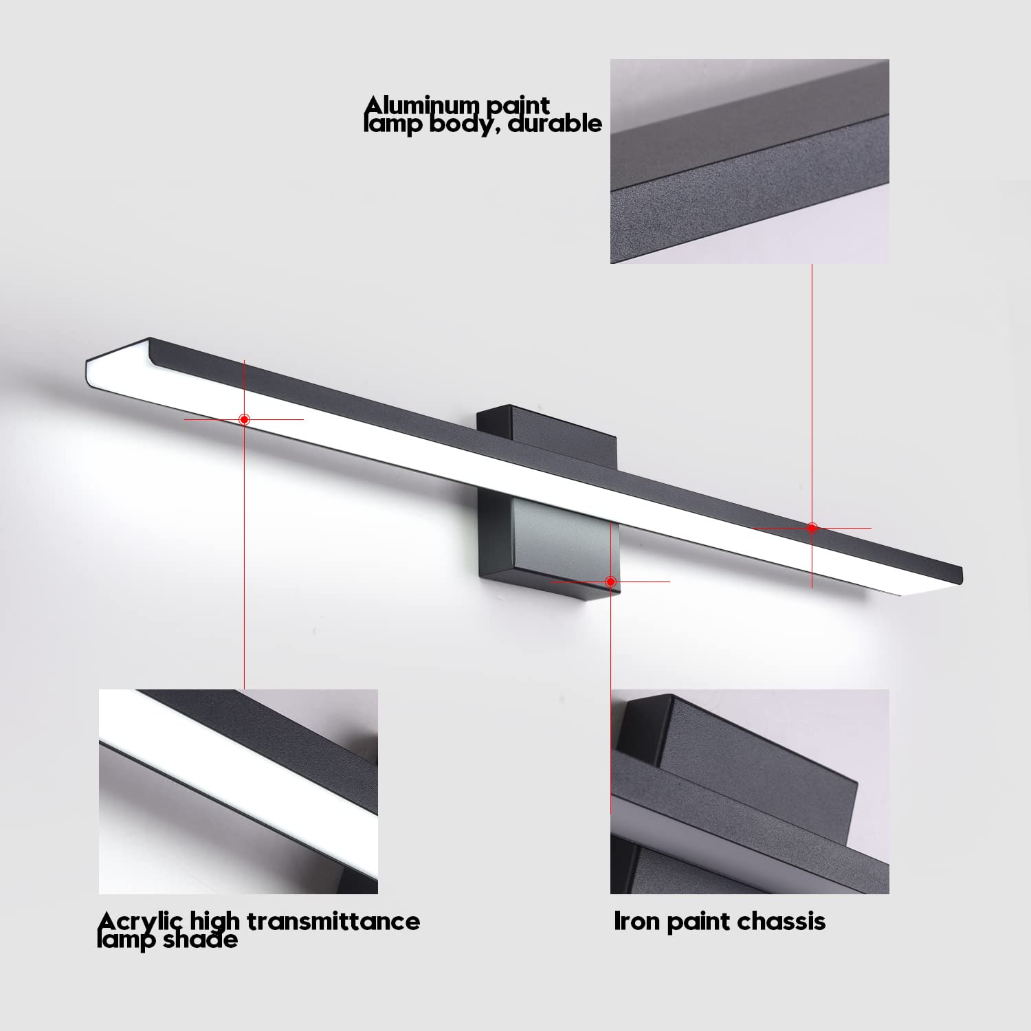 Modern 40W Black Aluminum Bathroom Vanity Light - 39.4 Inch LED Wall Lighting Fixture with Baking Finish (6000K Cool White) - Perfect for Bathroom, Bedroom & Dressing Room Mirror Lighting