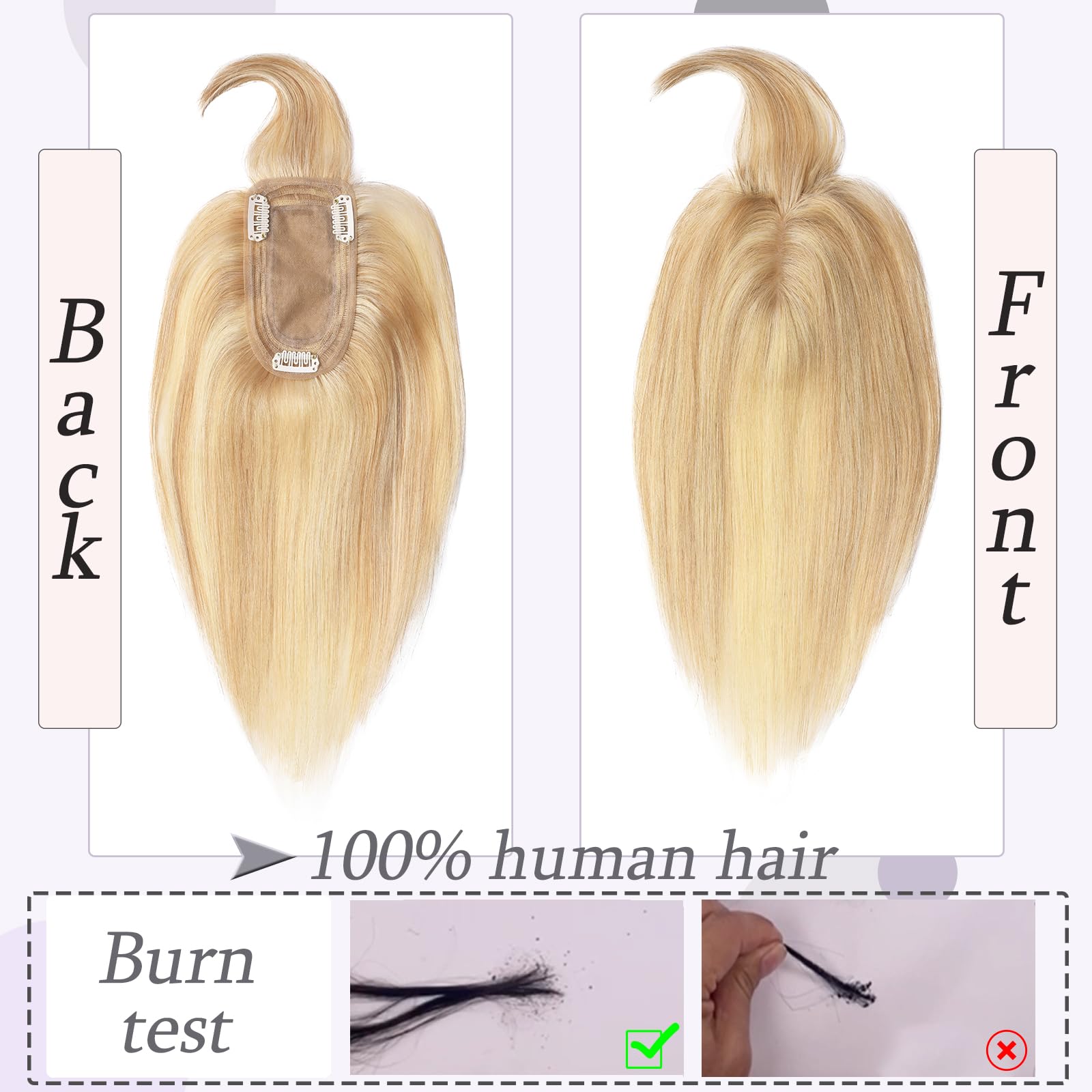 18 Inch Real Human Hair Toppers for Women with Thinning Hair - Silk Base Clip-in Hair Topper with Bangs for Hair Loss & Grey Hair (Ash Blonde Mix Bleach Blonde) | Perfect for Daily Wear, Special Occasions & Confidence Boosting