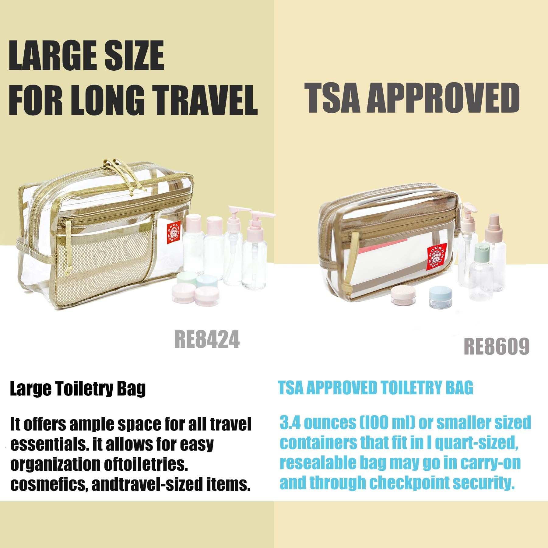 TSA Approved Clear Quart Size Travel Toiletry Bag for Women & Girls - Perfect for Makeup, Skincare & Travel Essentials | Compact & Durable for Airports, Gym, Beach & Daily Use