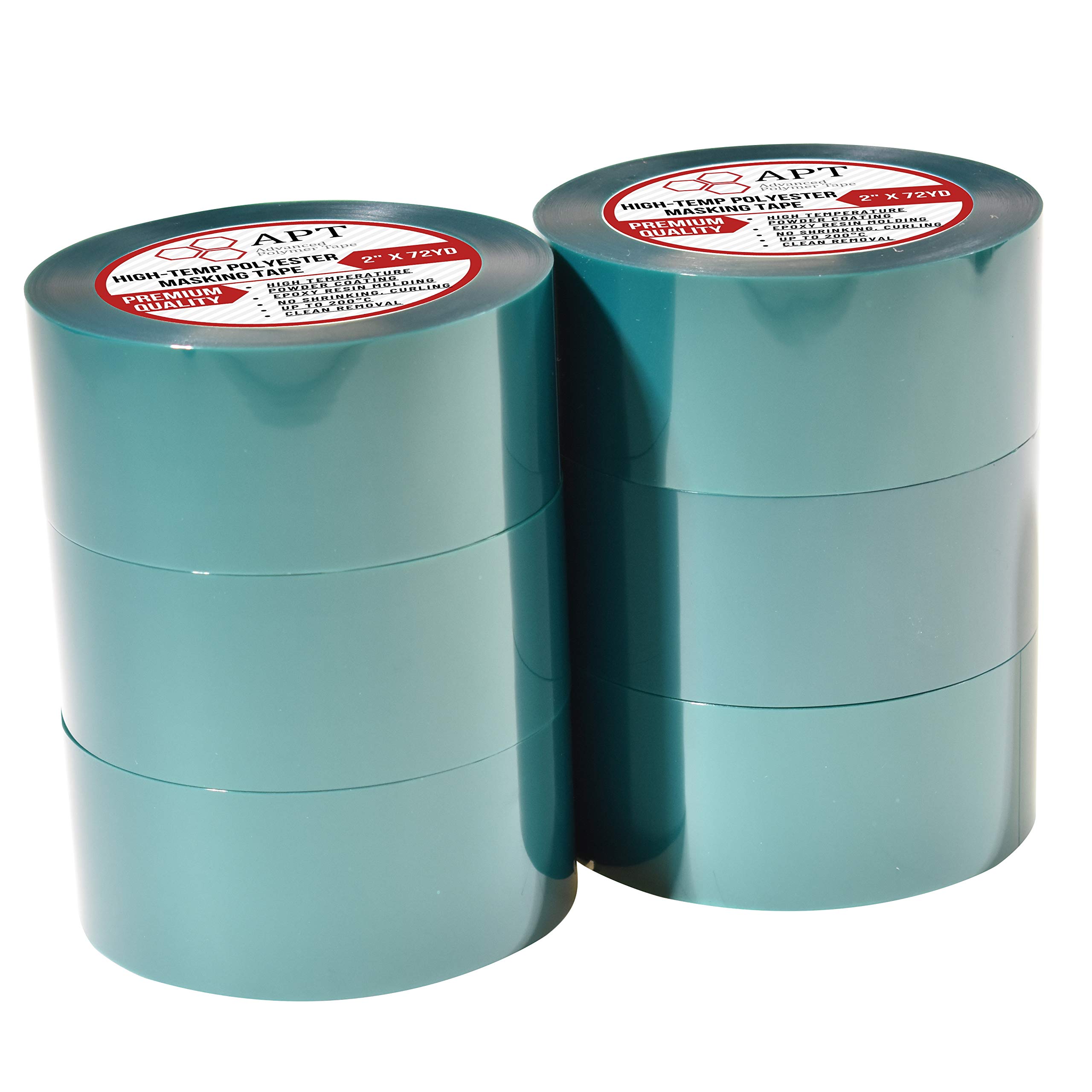 High-Temperature 2 Mil Polyester Tape with Silicone Adhesive - 3.5 Mil Thickness PET Tape for Powder Coating & E-Coating (6 Rolls, 2
