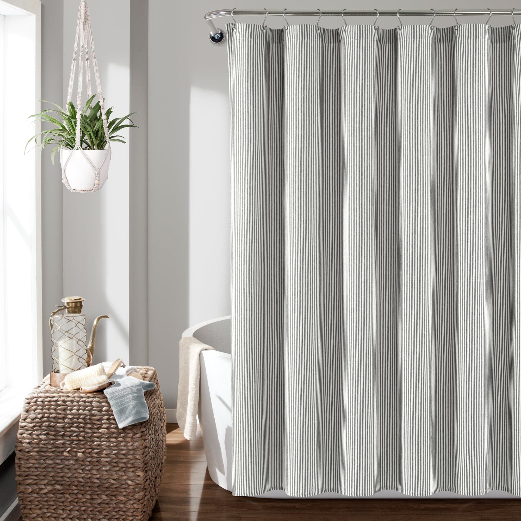 Vintage Farmhouse Striped Shower Curtain - Yarn Dyed Recycled Cotton Blend Bathroom Decor for Rustic, Boho & Farmhouse Style Homes