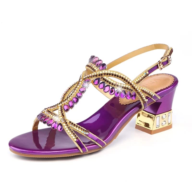 EastMetal Women's Gladiator Sandals with Rhinestone Flowers - Red Open-Toe High Heel Sandals for Weddings & Parties (Size 5) | Perfect for Bridal Showers, Date Nights & Special Occasions