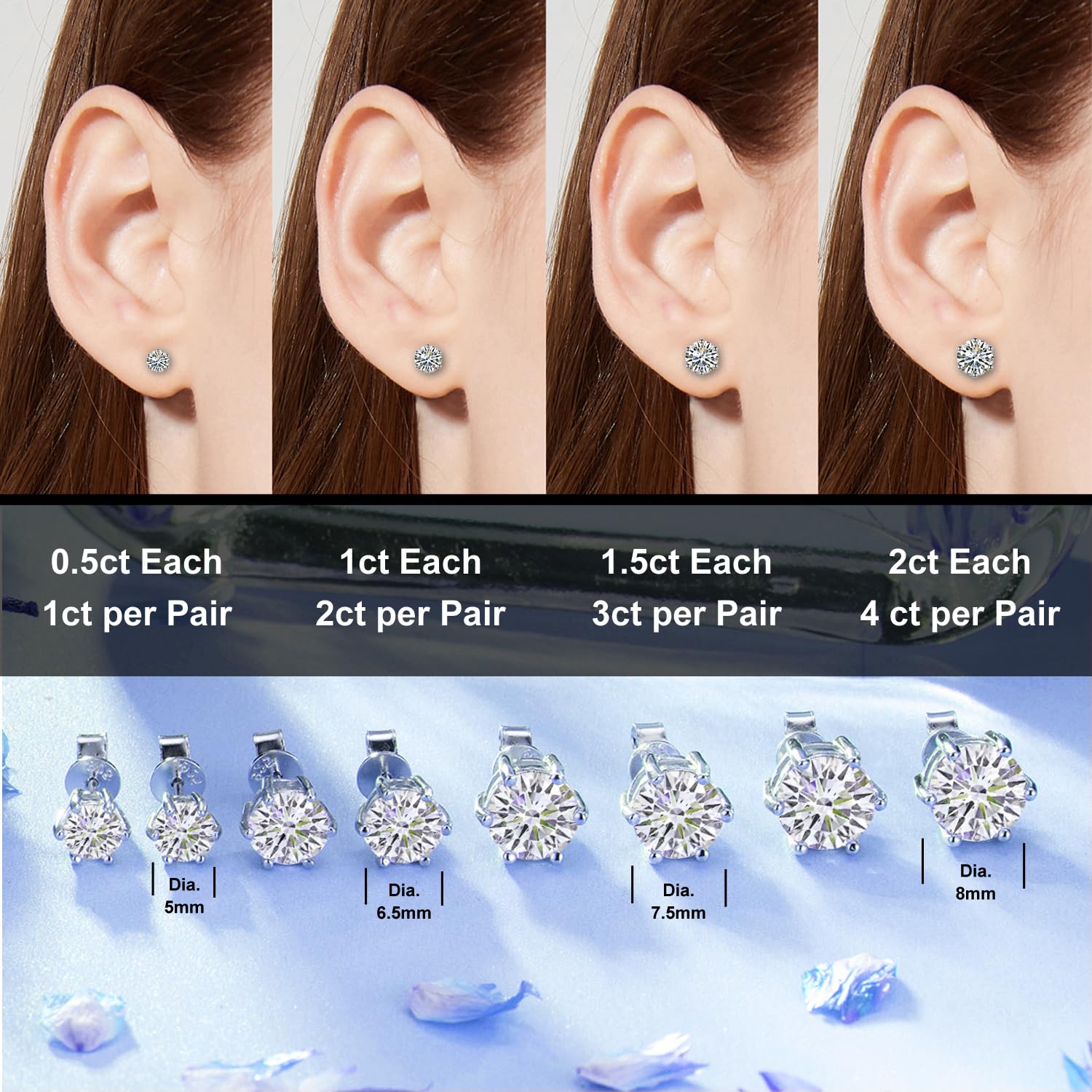 1ct-4ct D Color Moissanite Stud Earrings for Women & Men - 925 Sterling Silver with Safety Friction Back | Wedding, Anniversary, Birthday Gift & Everyday Elegance